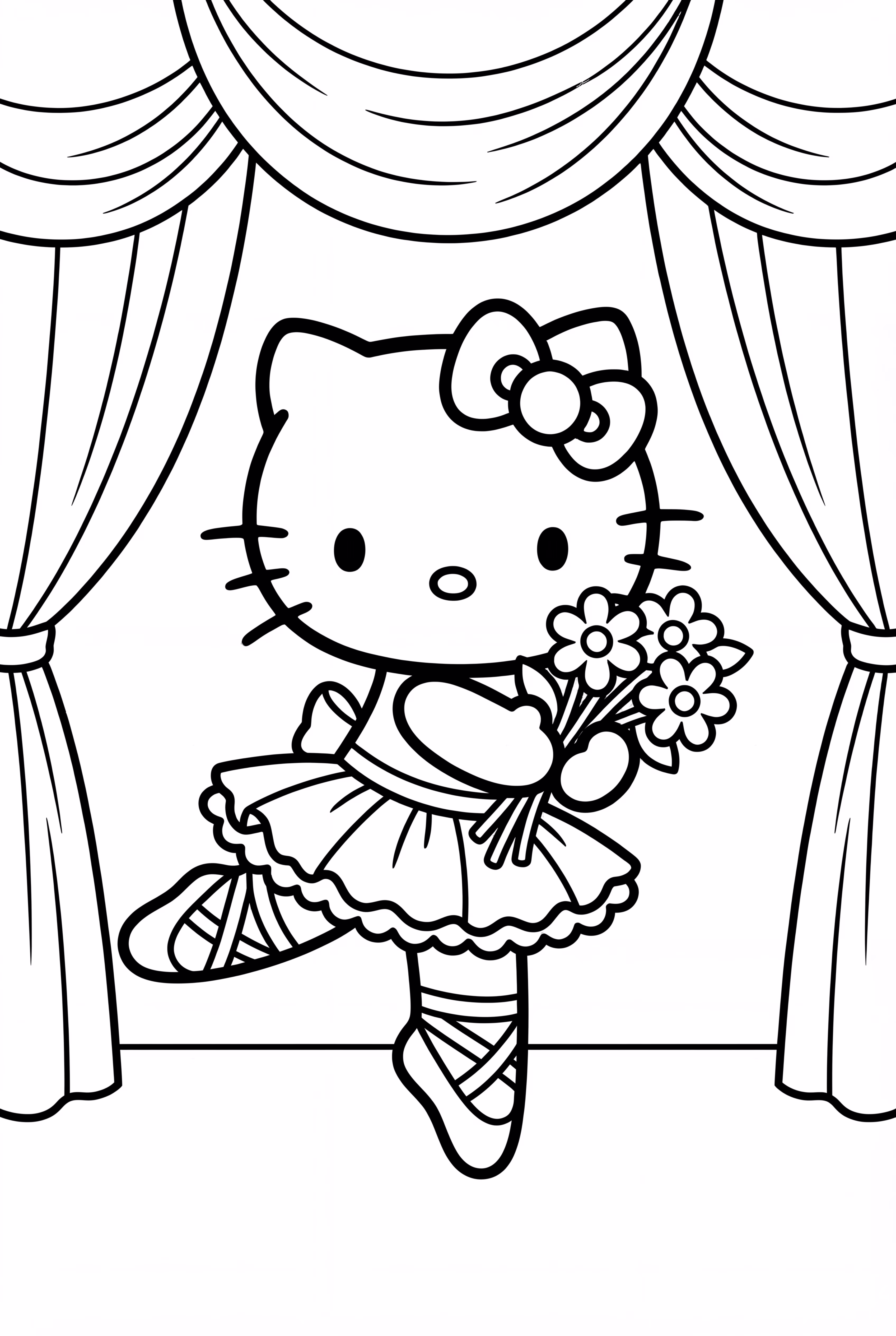 Hello Kitty Ballerina Holding a Bouquet of Flowers