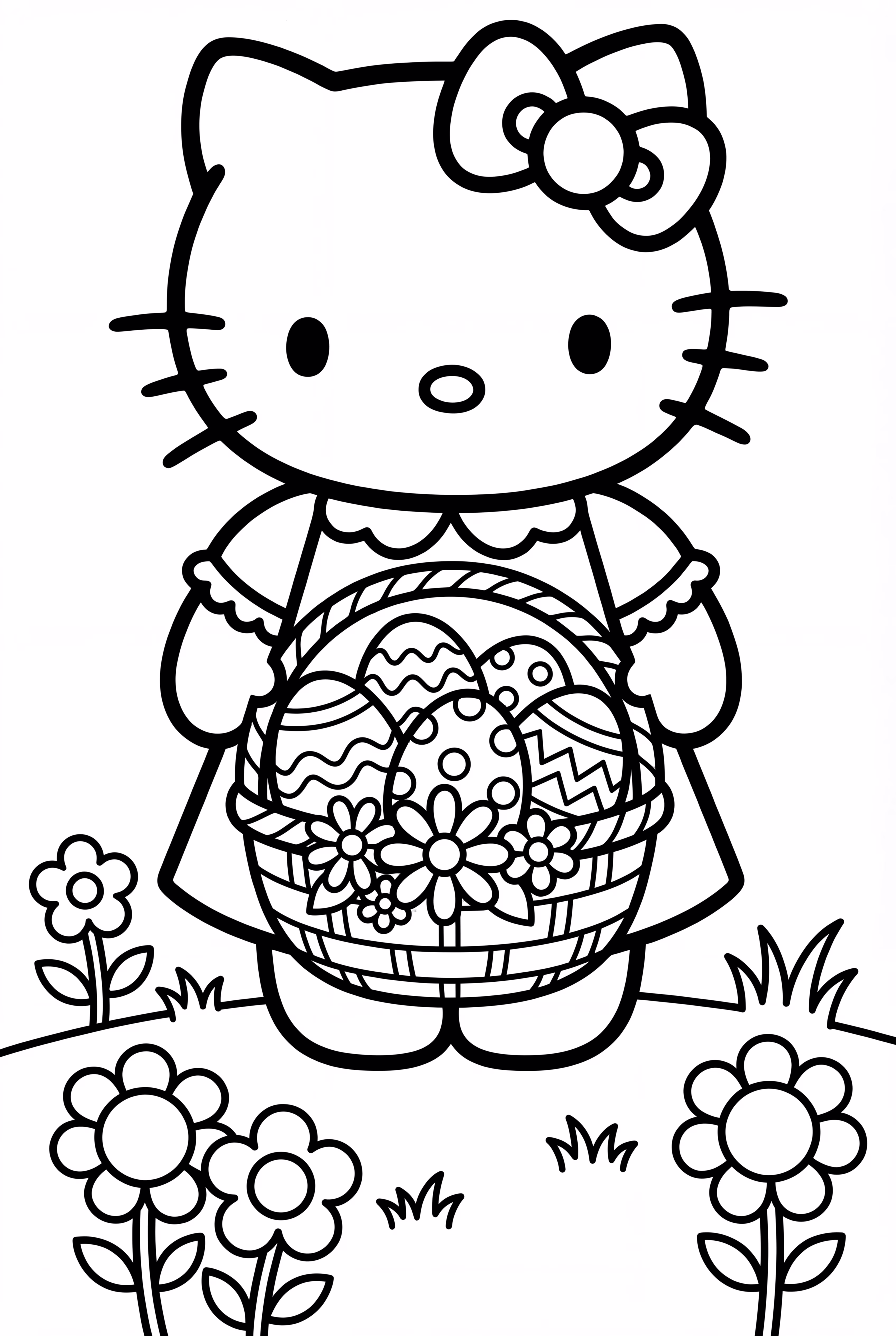 hello kitty celebrando la Pascua con huevos