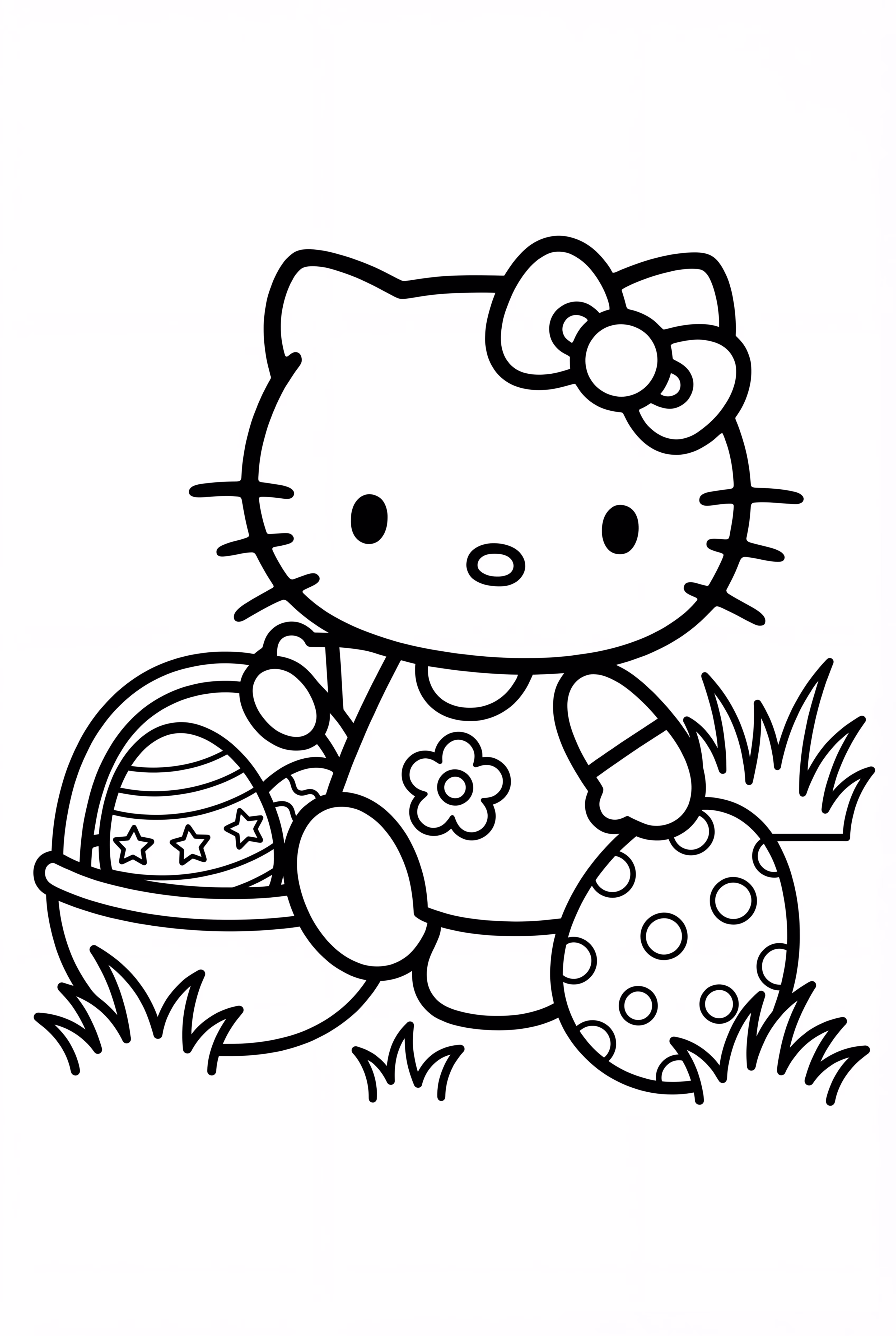 hello kitty celebrating easter with eggs