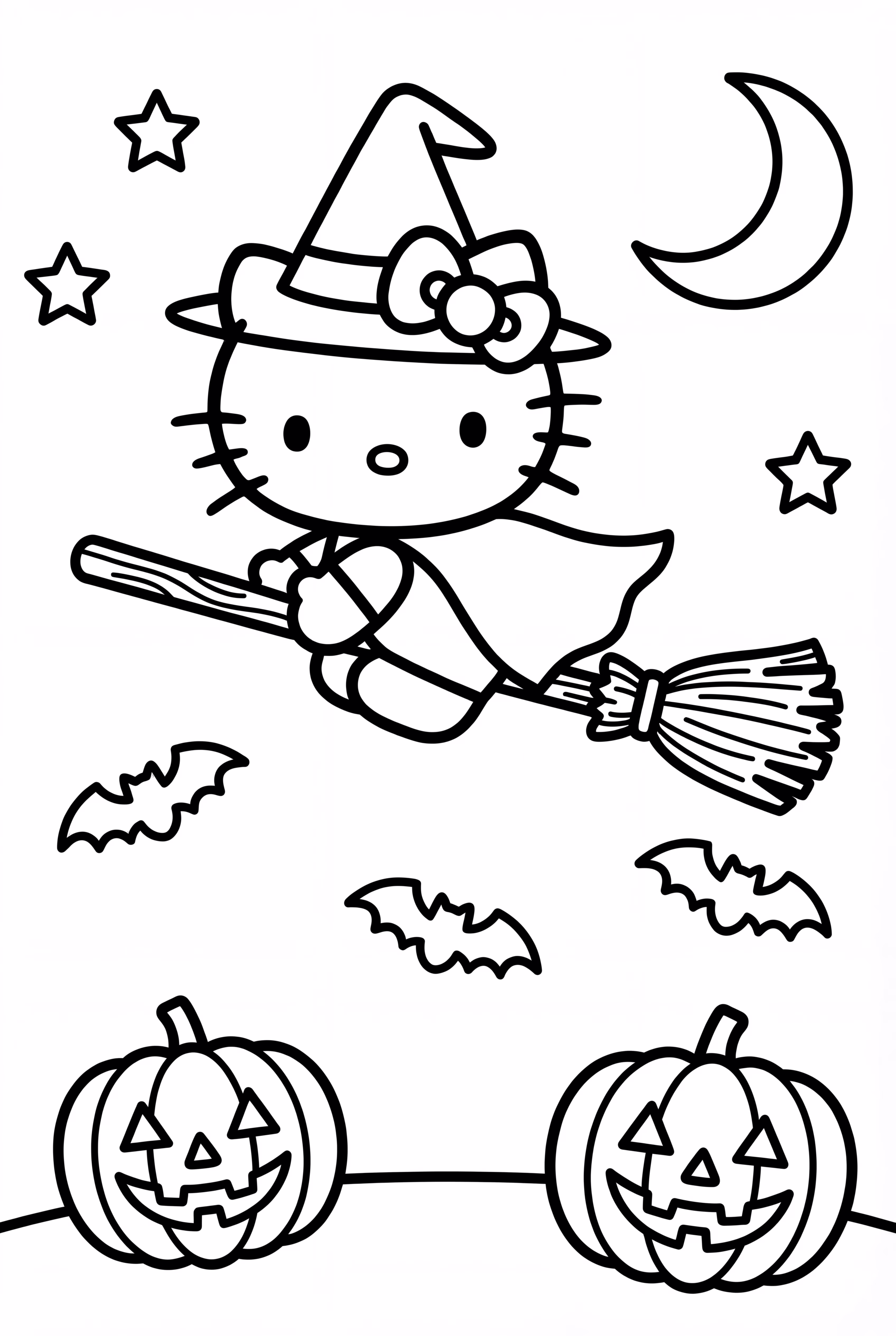 Hello Kitty Flying On A Broomstick