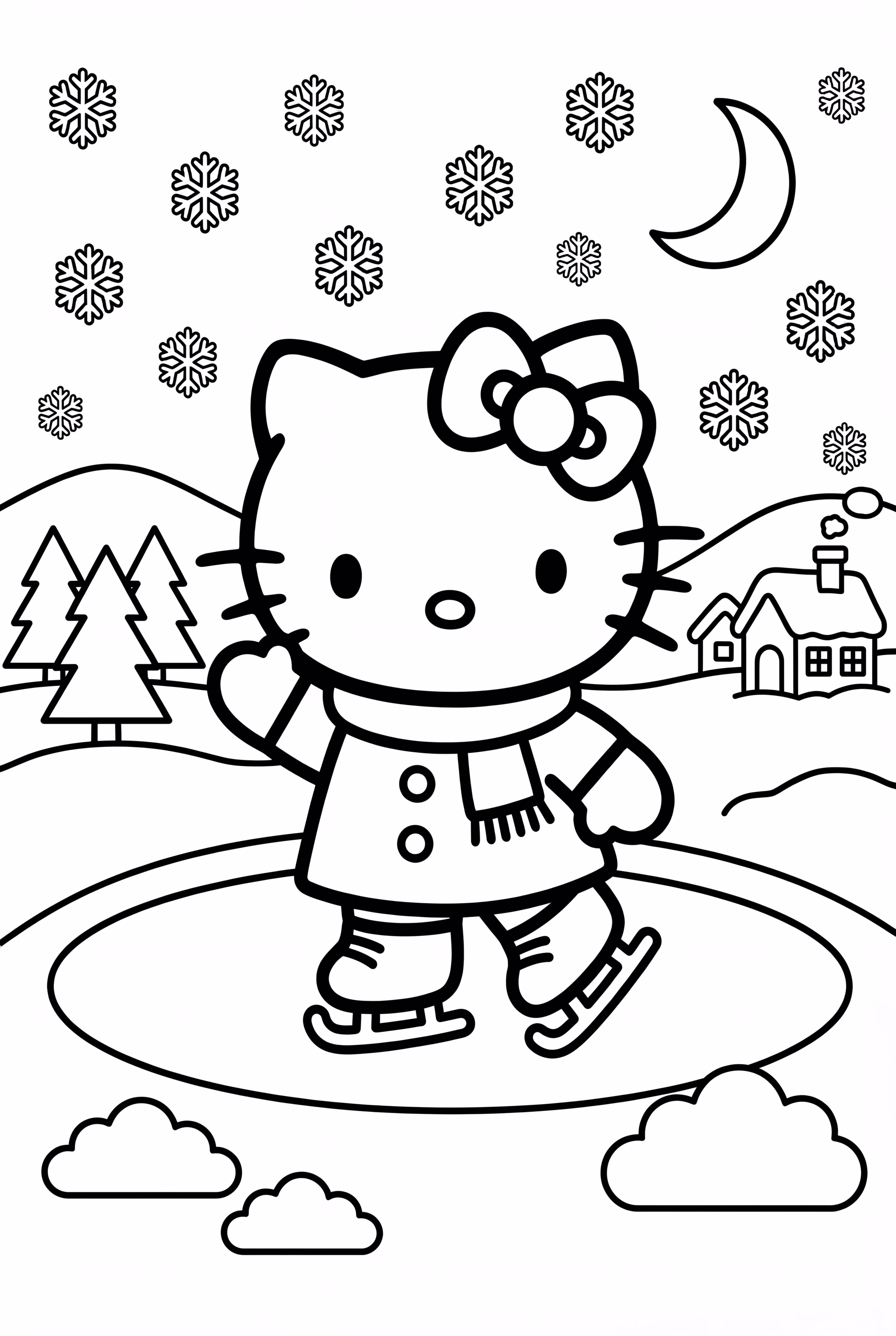 hello kitty patinando sobre hielo en la víspera de Navidad