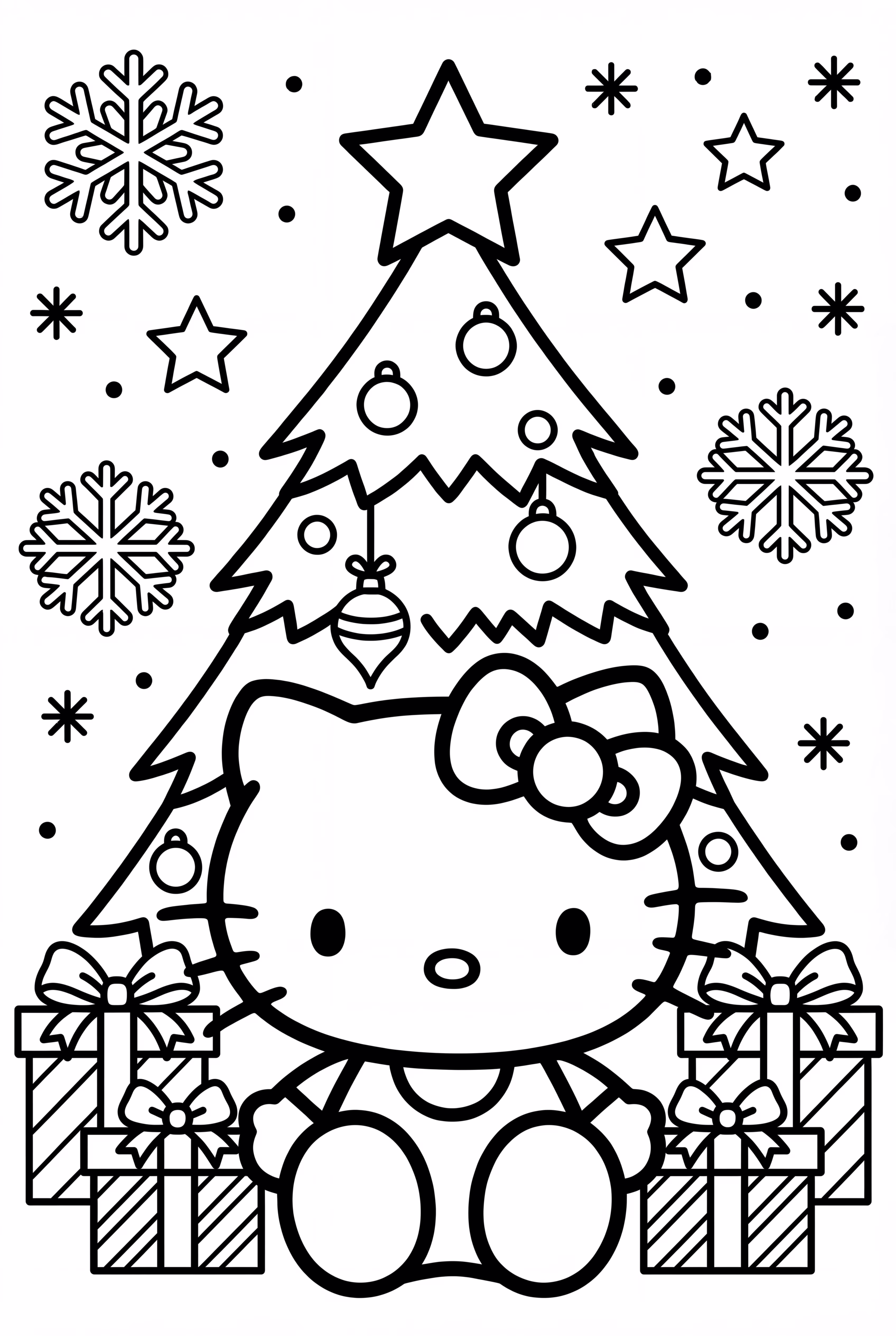 Hello Kitty abriendo regalos de Navidad