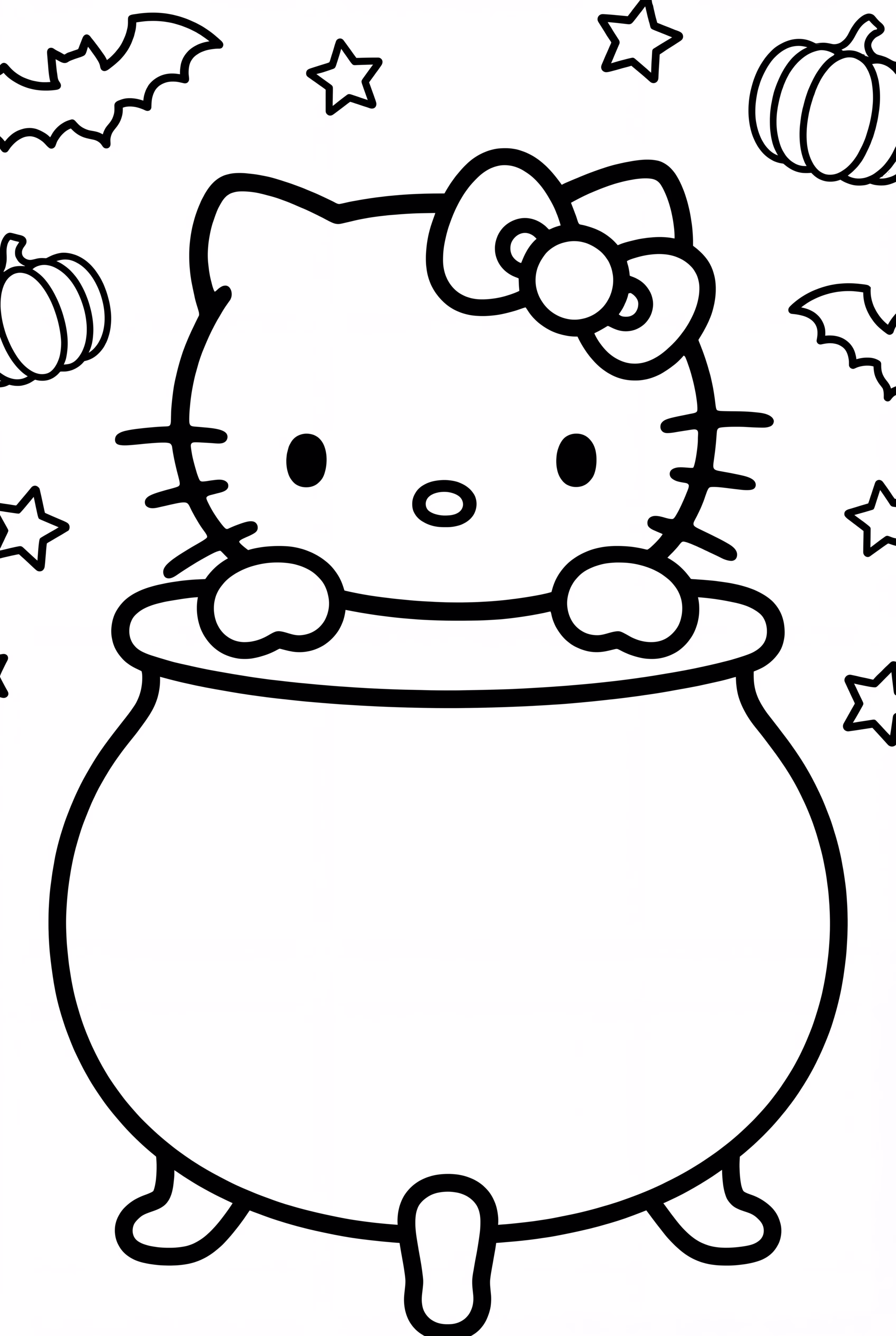 Hello Kitty Peeking From A Cauldron