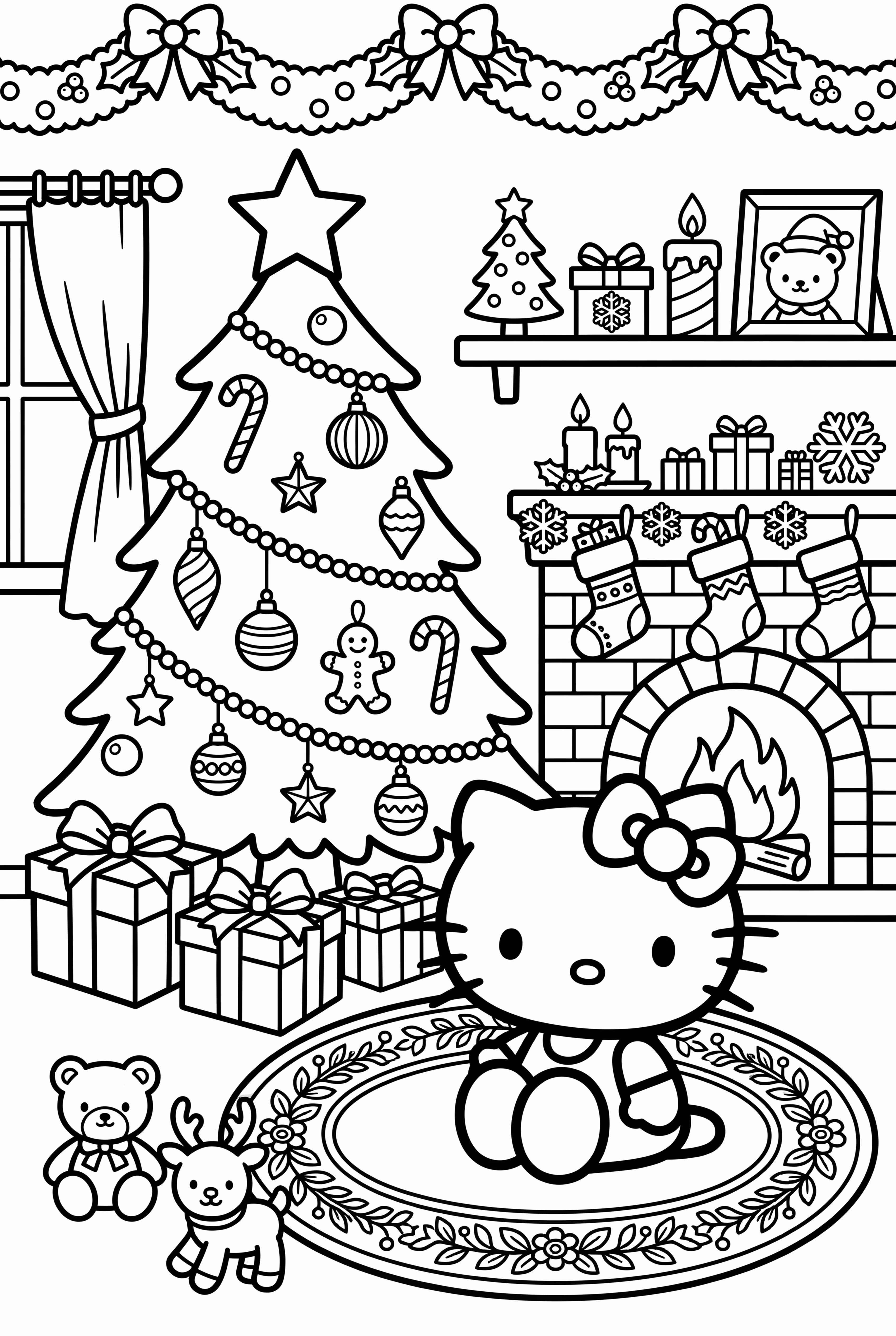 A Sala de Estar Detalhada e Festiva da Hello Kitty