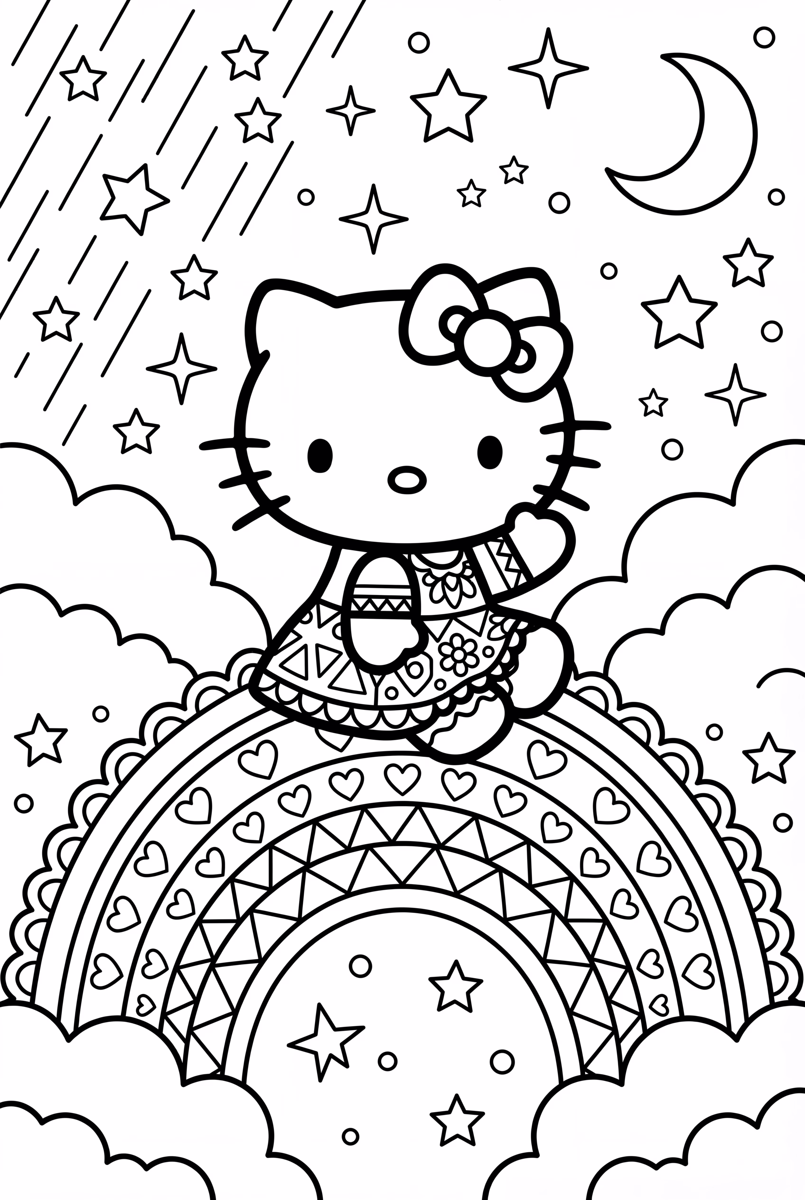 hello kitty sitting on a rainbow