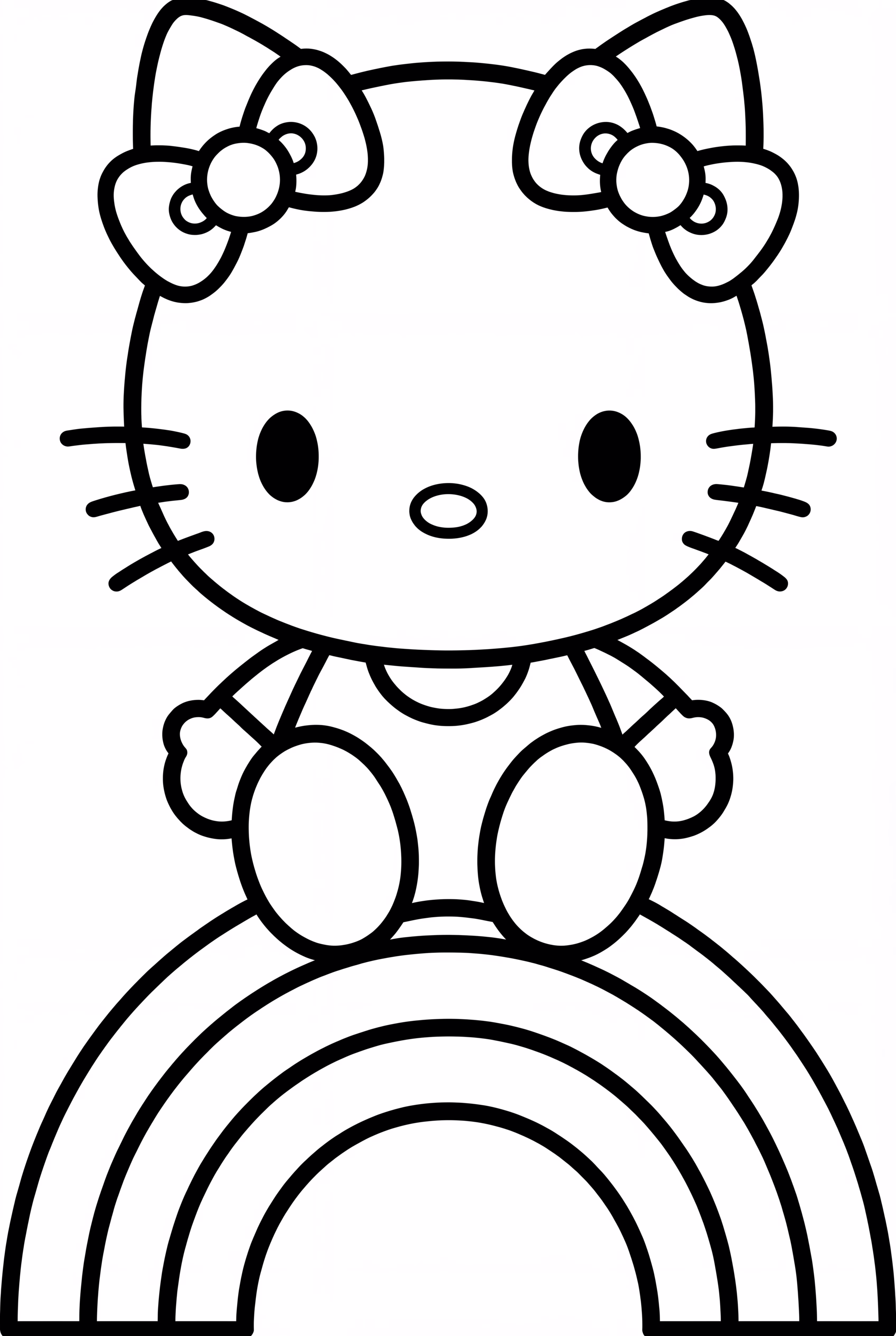 hello kitty sentada sobre un arcoíris