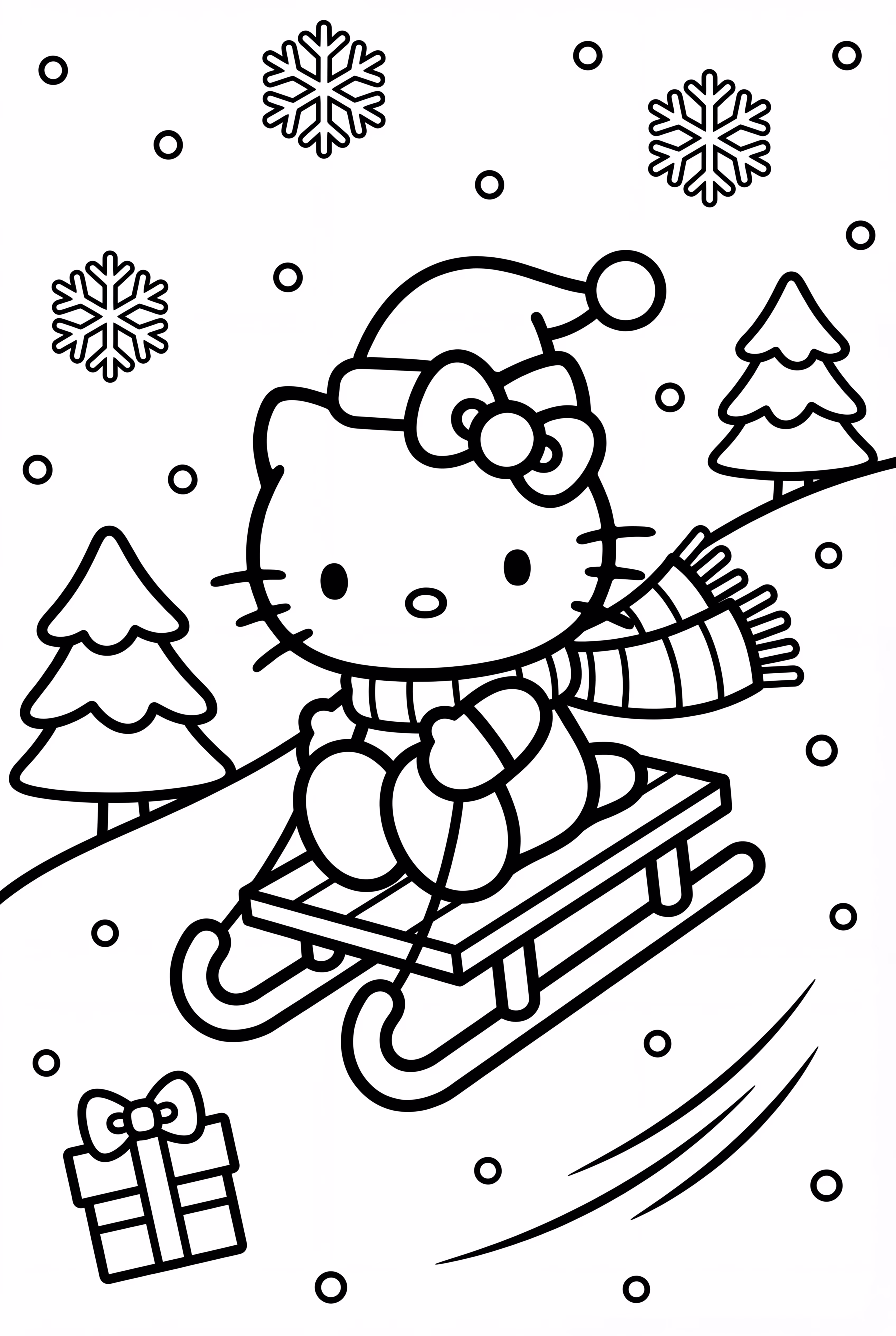 Hello Kitty Sledding Down A Snowy Hill