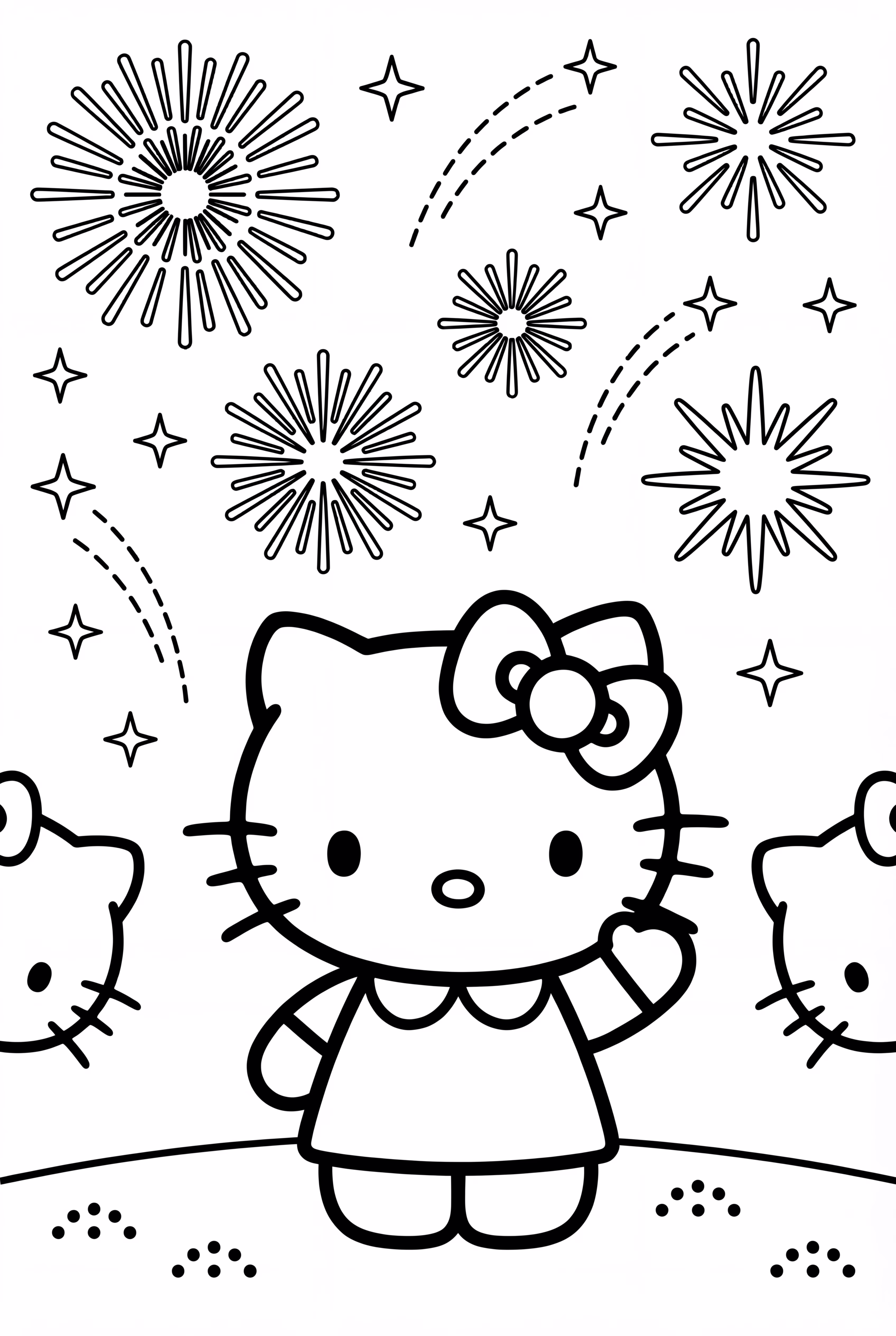 Hello Kitty Surrounded by Sparkling Fireworks