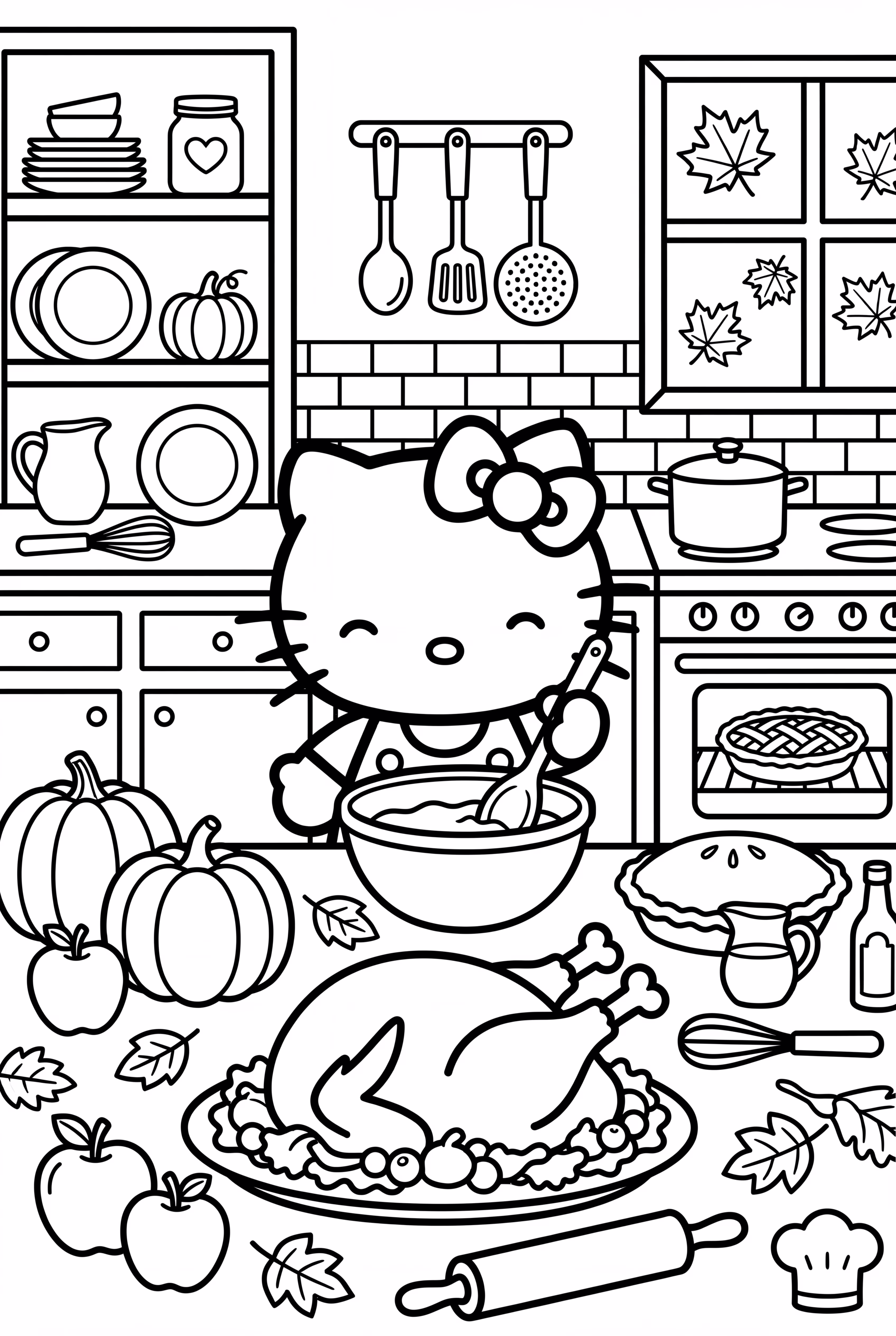 Hello Kitty Ação de Graças em uma Cozinha Agitada