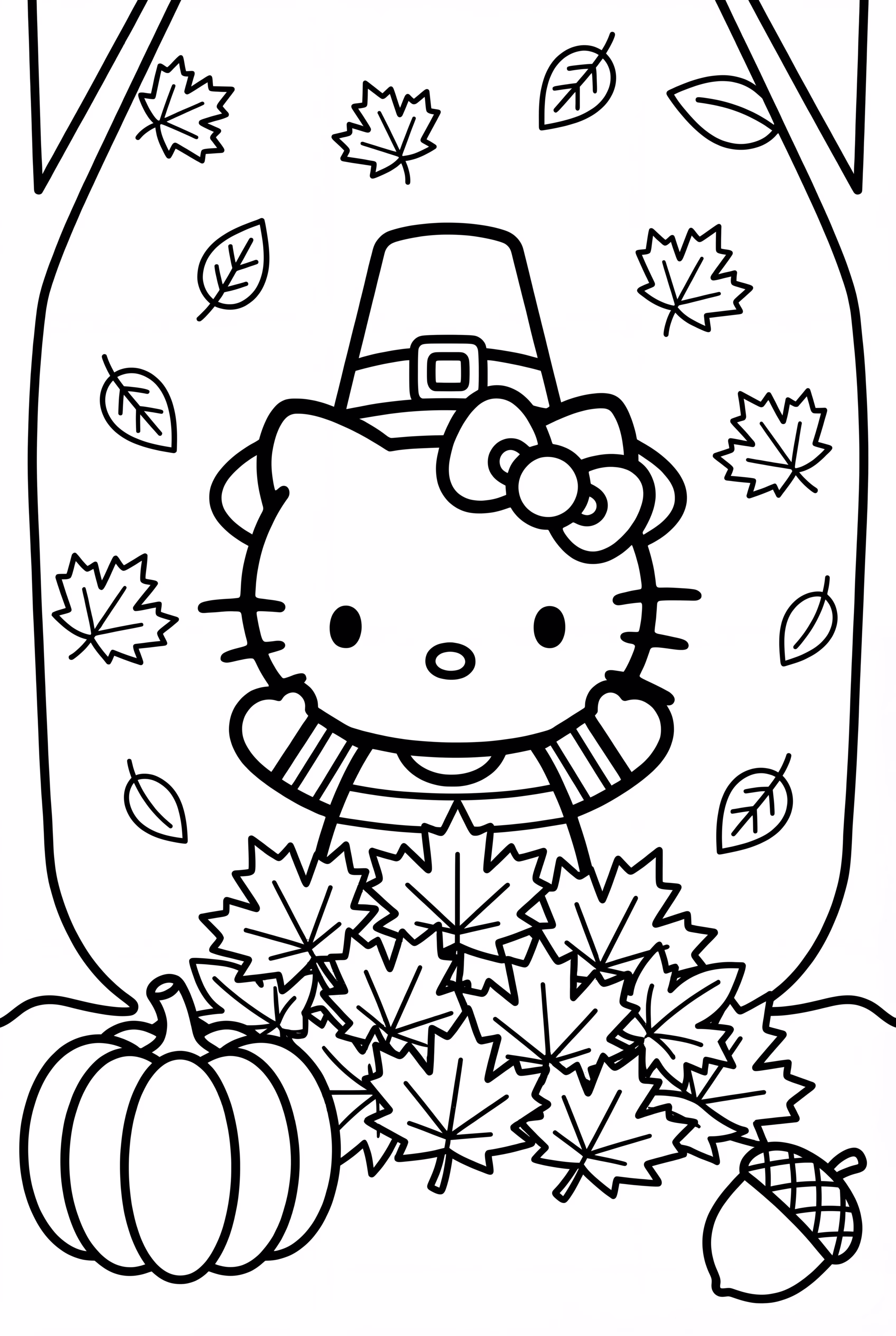 Hello Kitty Thanksgiving Playing In Autumn Leaves
