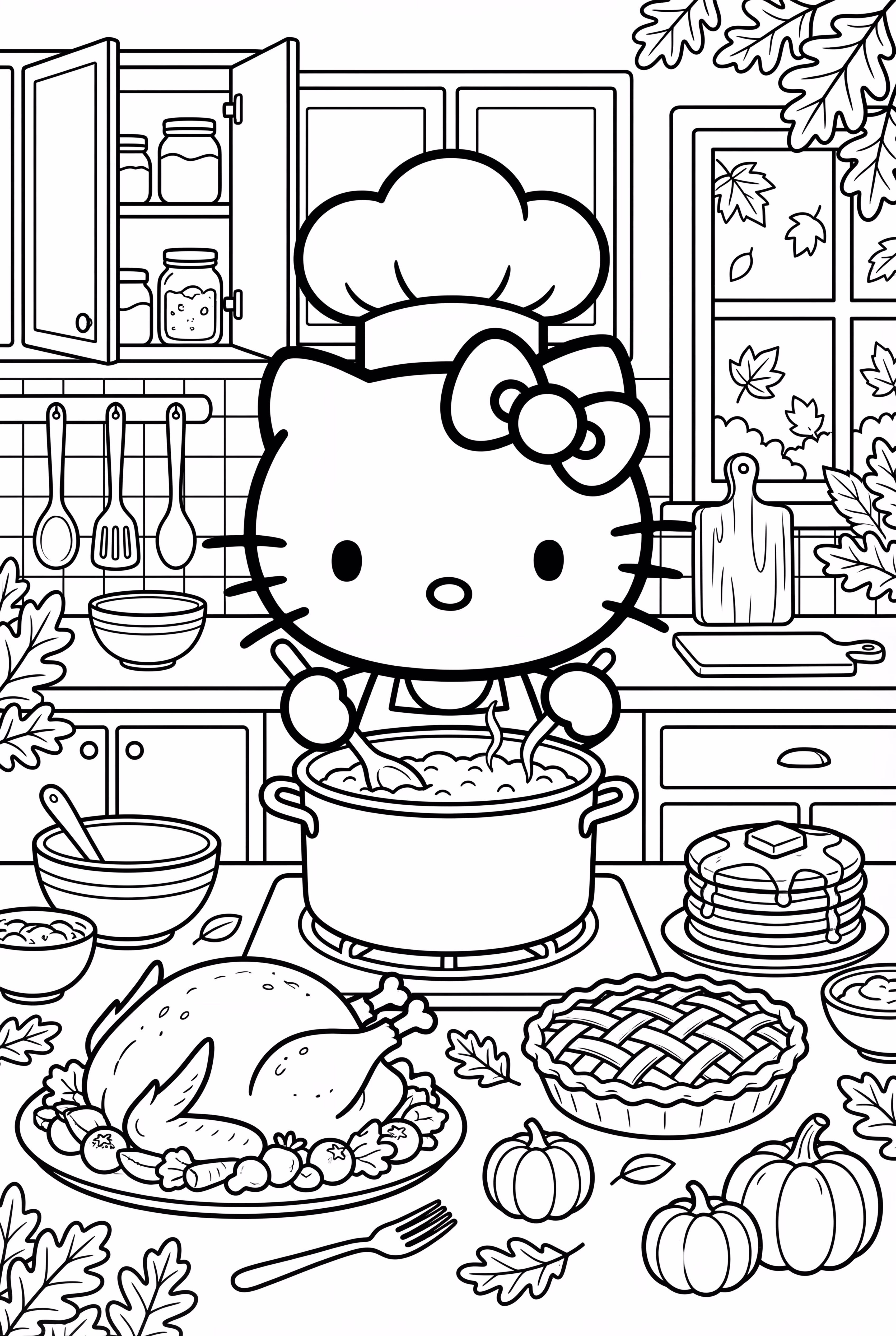 헬로 키티 추수감사절 전통 음식 준비하기