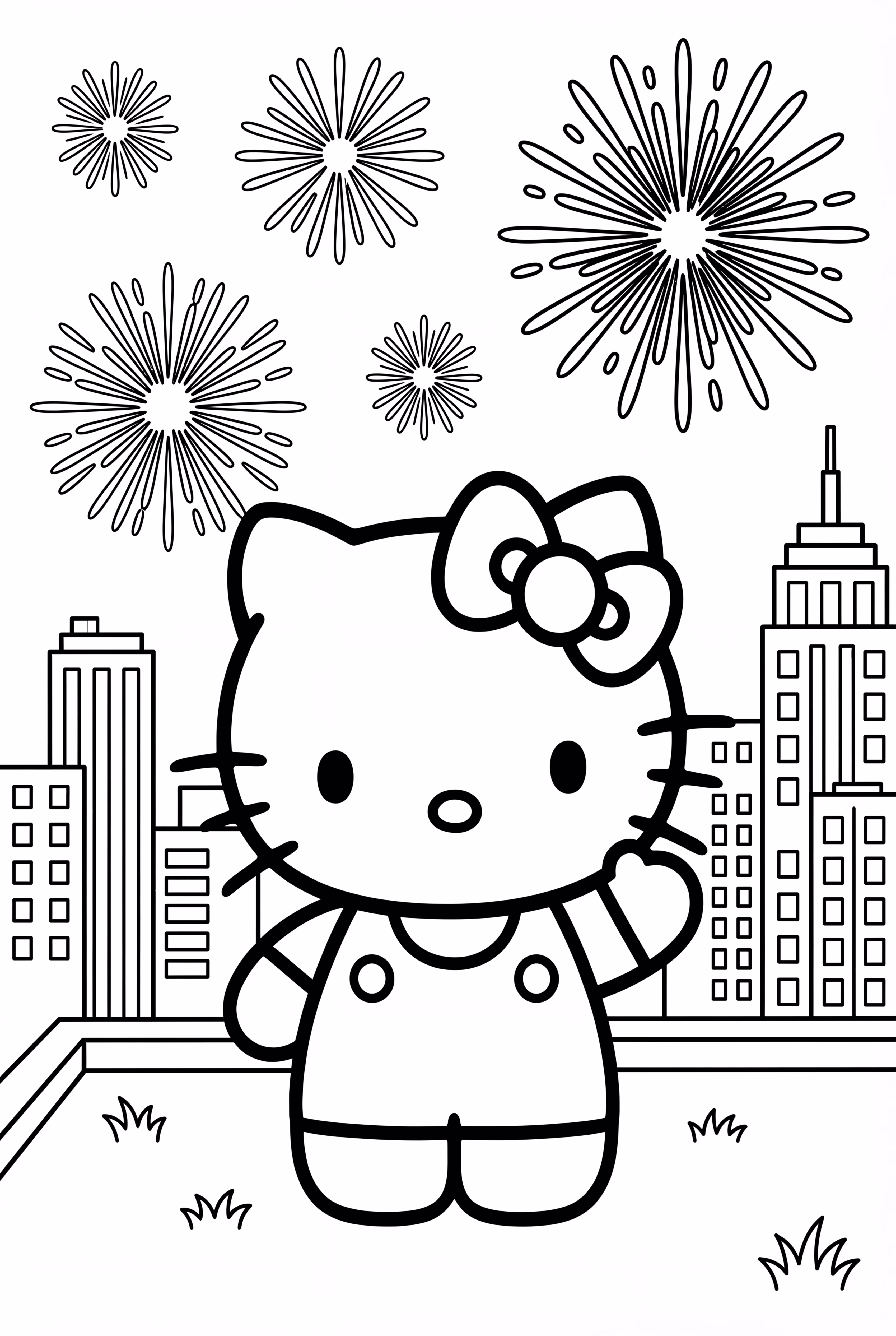Hello Kitty Watching Colorful Fireworks