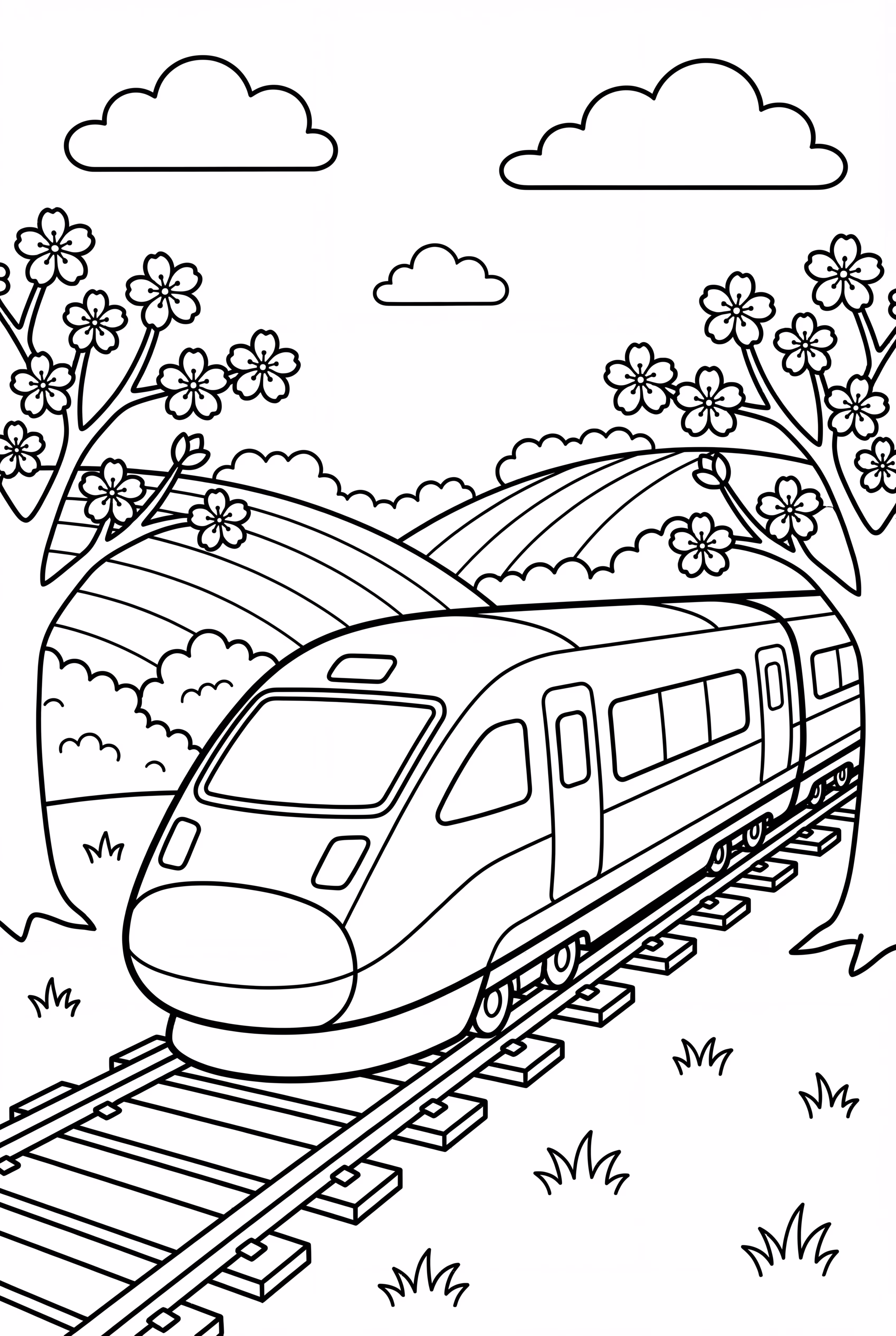 High Speed Train Among Cherry Blossoms