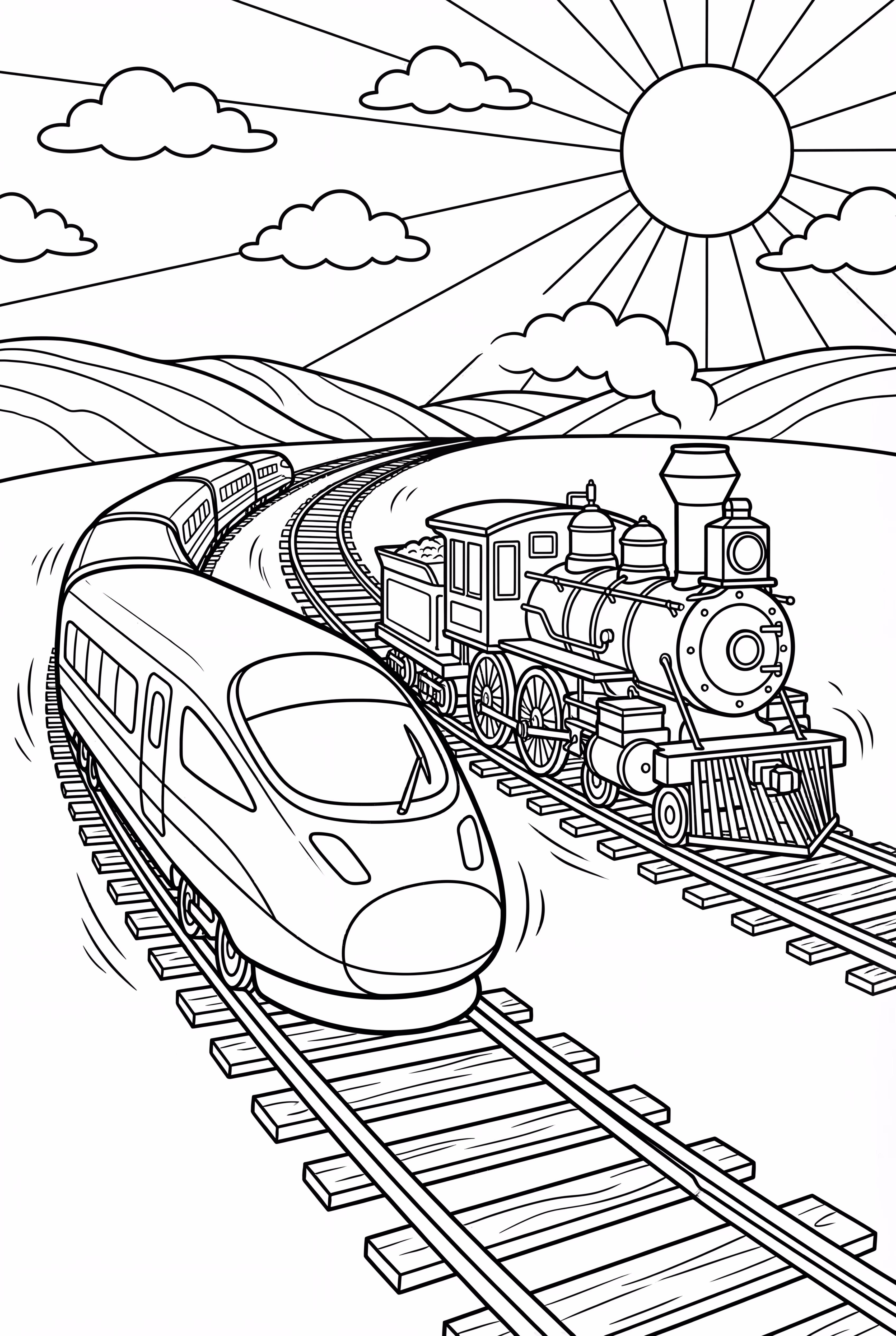 high speed train and freight train passing each other