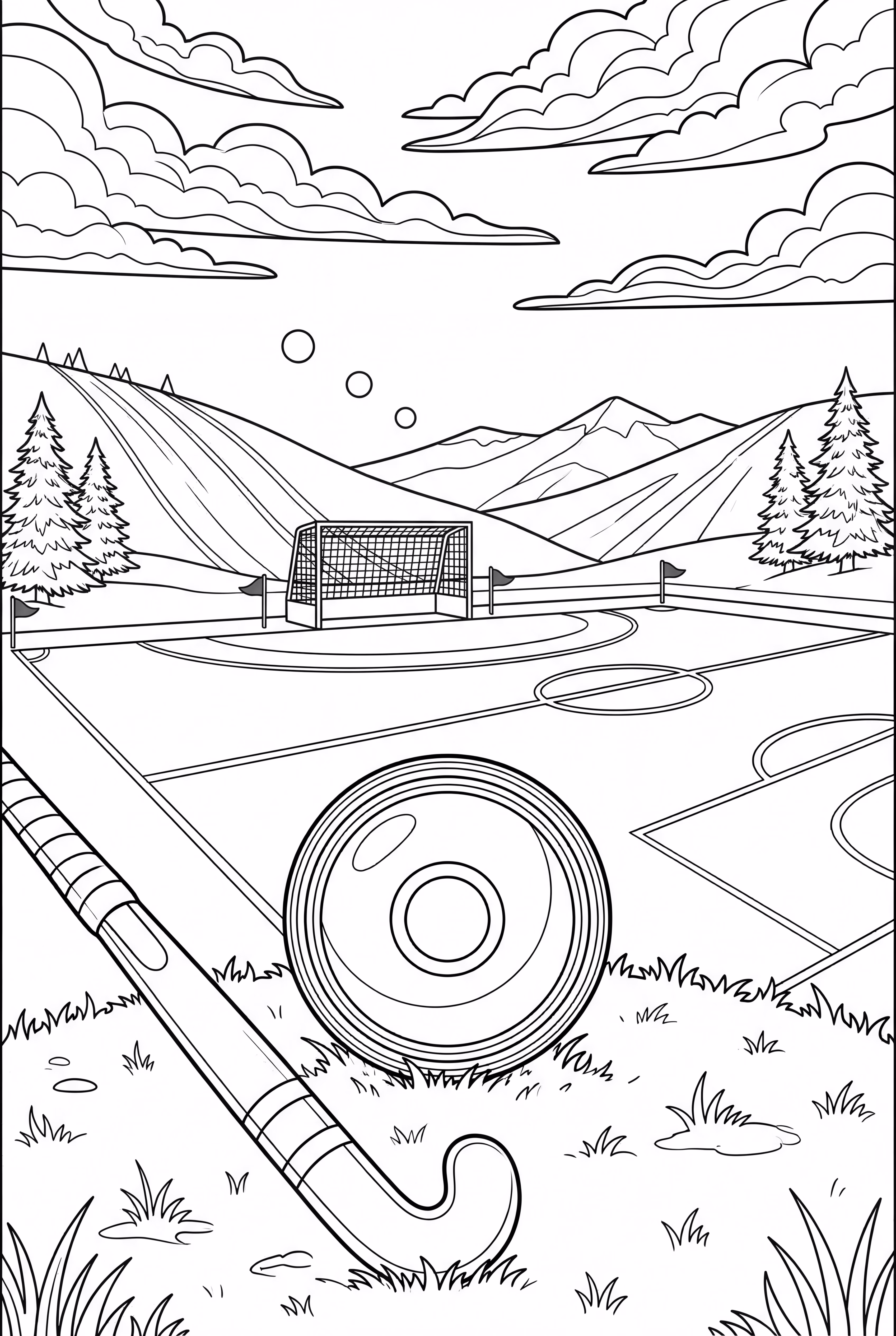 曲棍球球和球杆特写