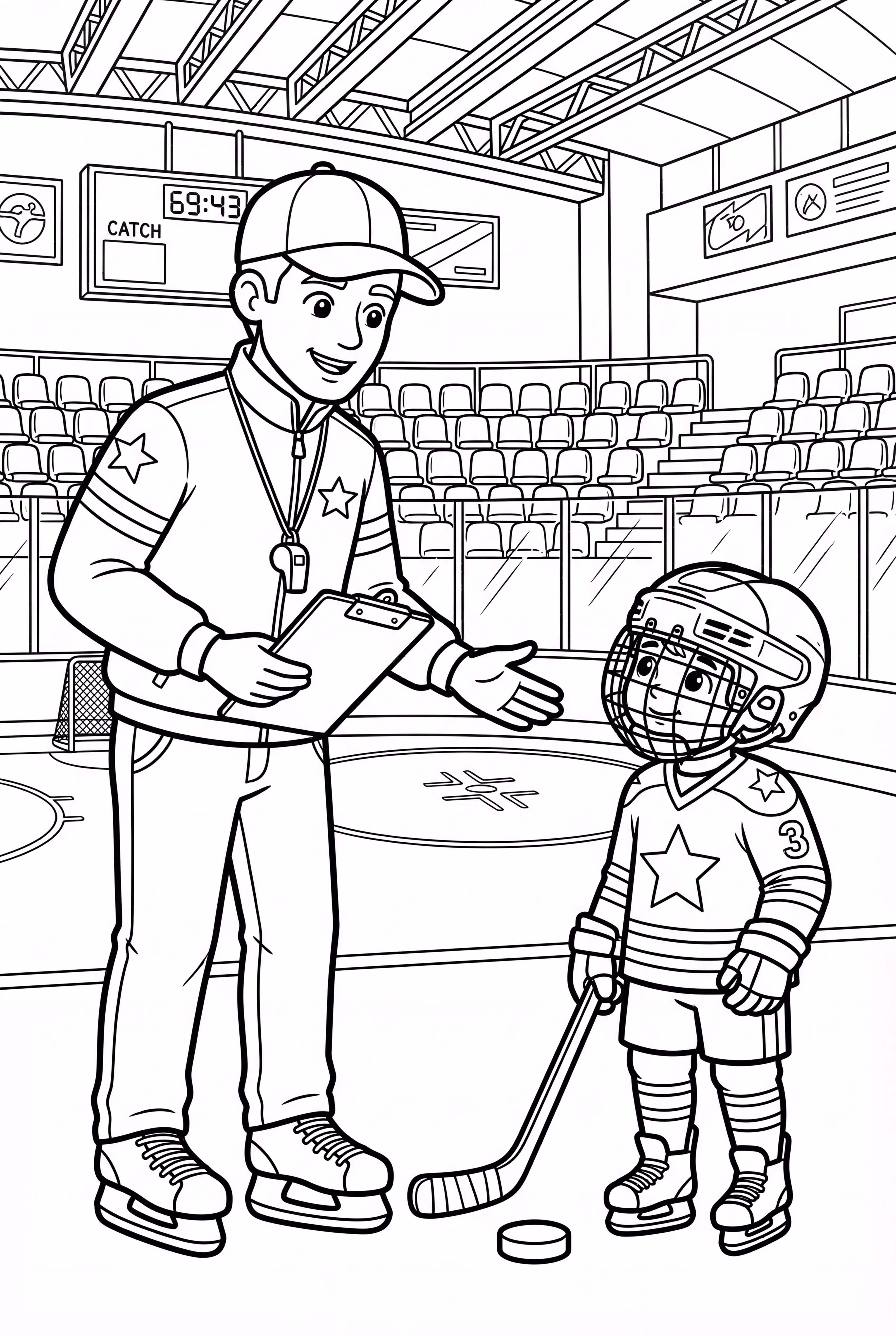 Hockey Coach Teaching Young Players