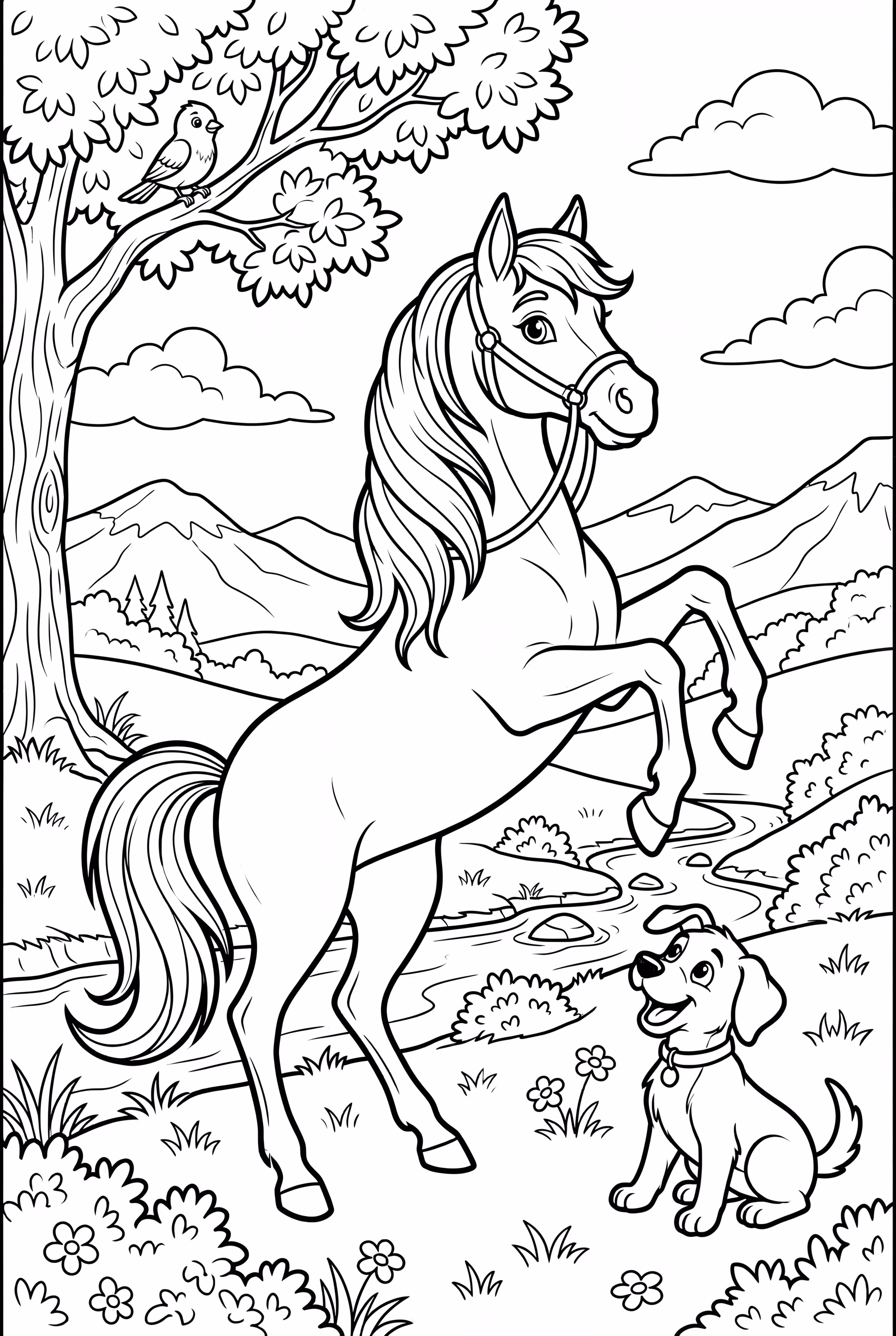 马和狗一起玩耍