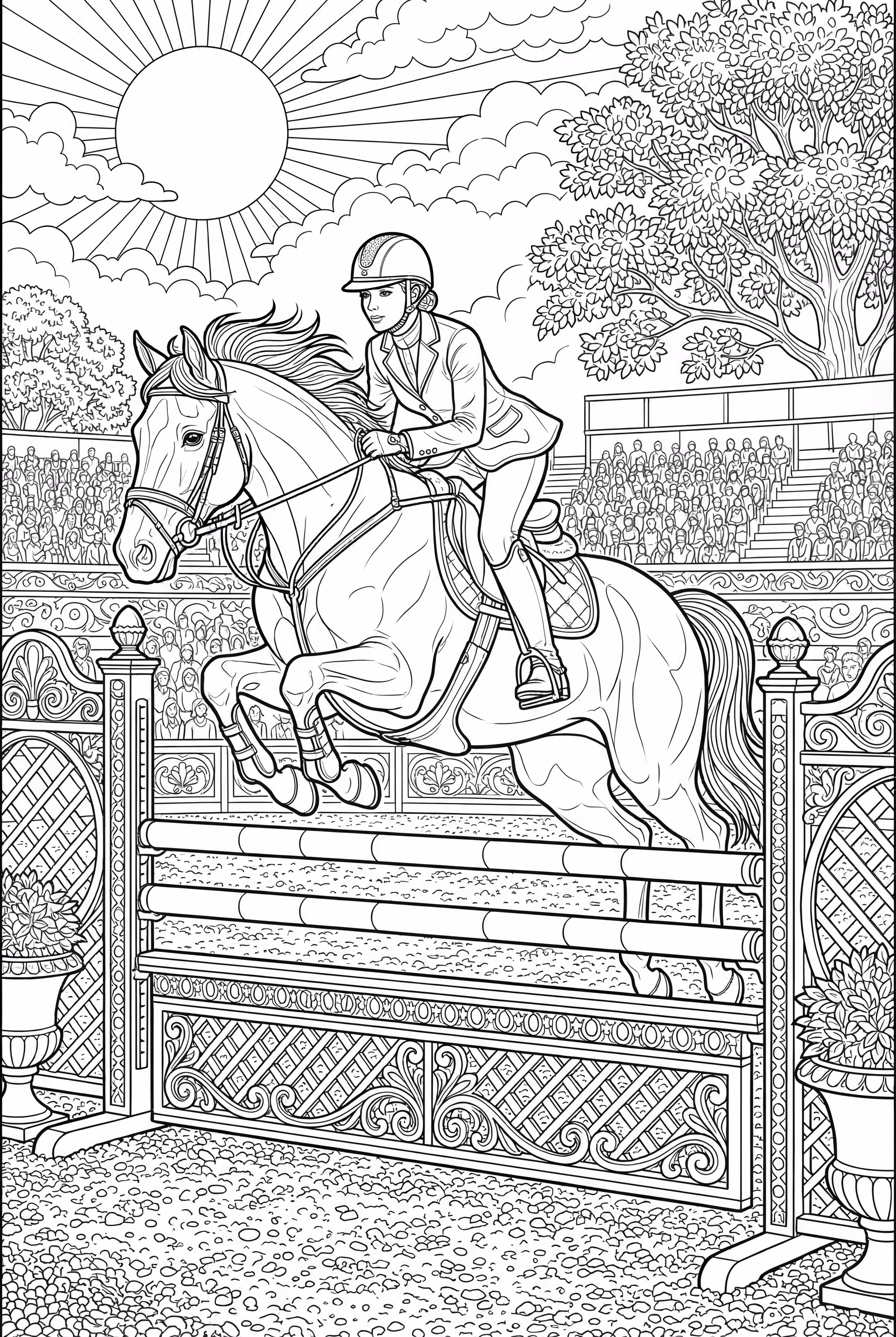 Horse and Rider Jumping Over Fences