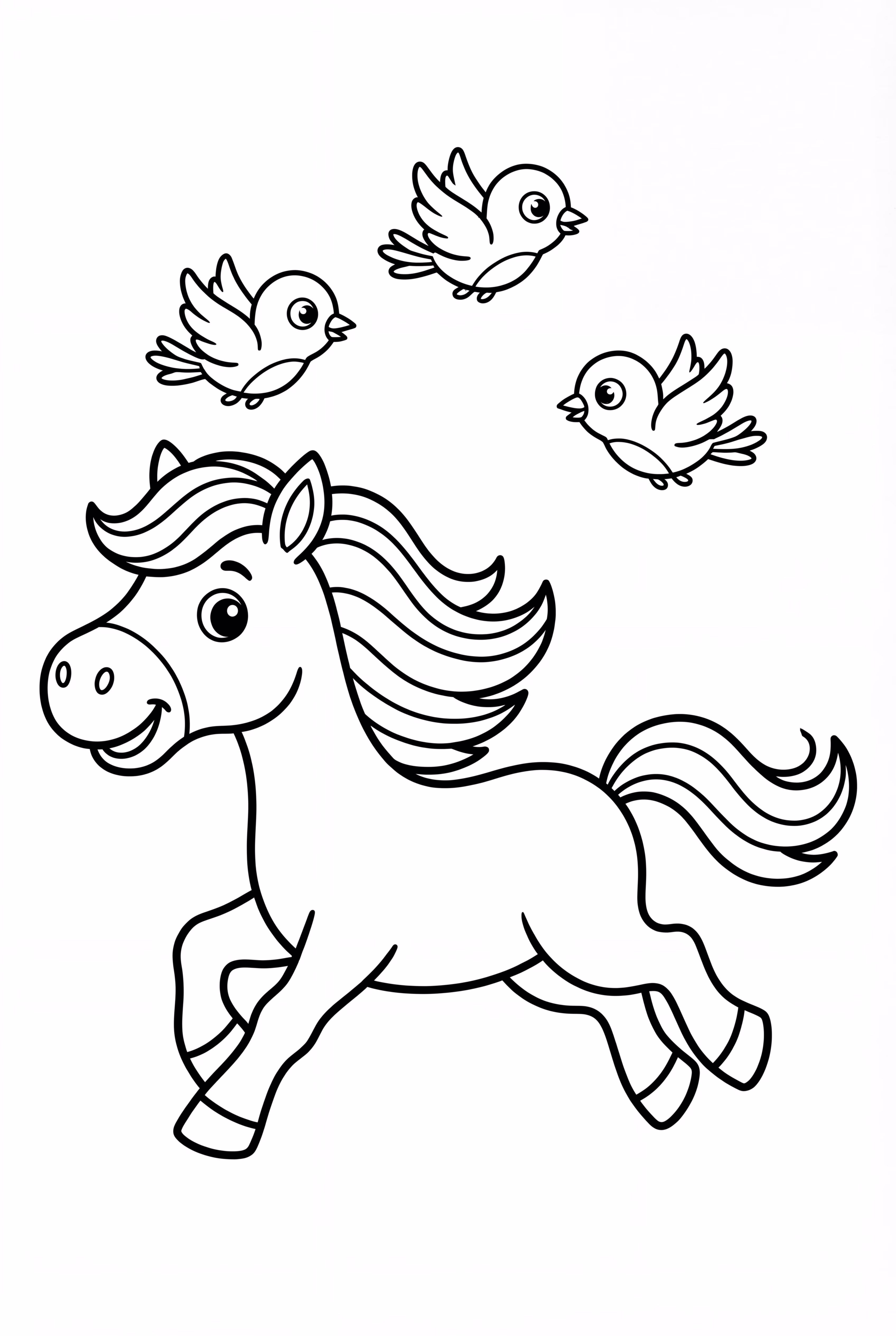 Horse Chasing Wild Birds