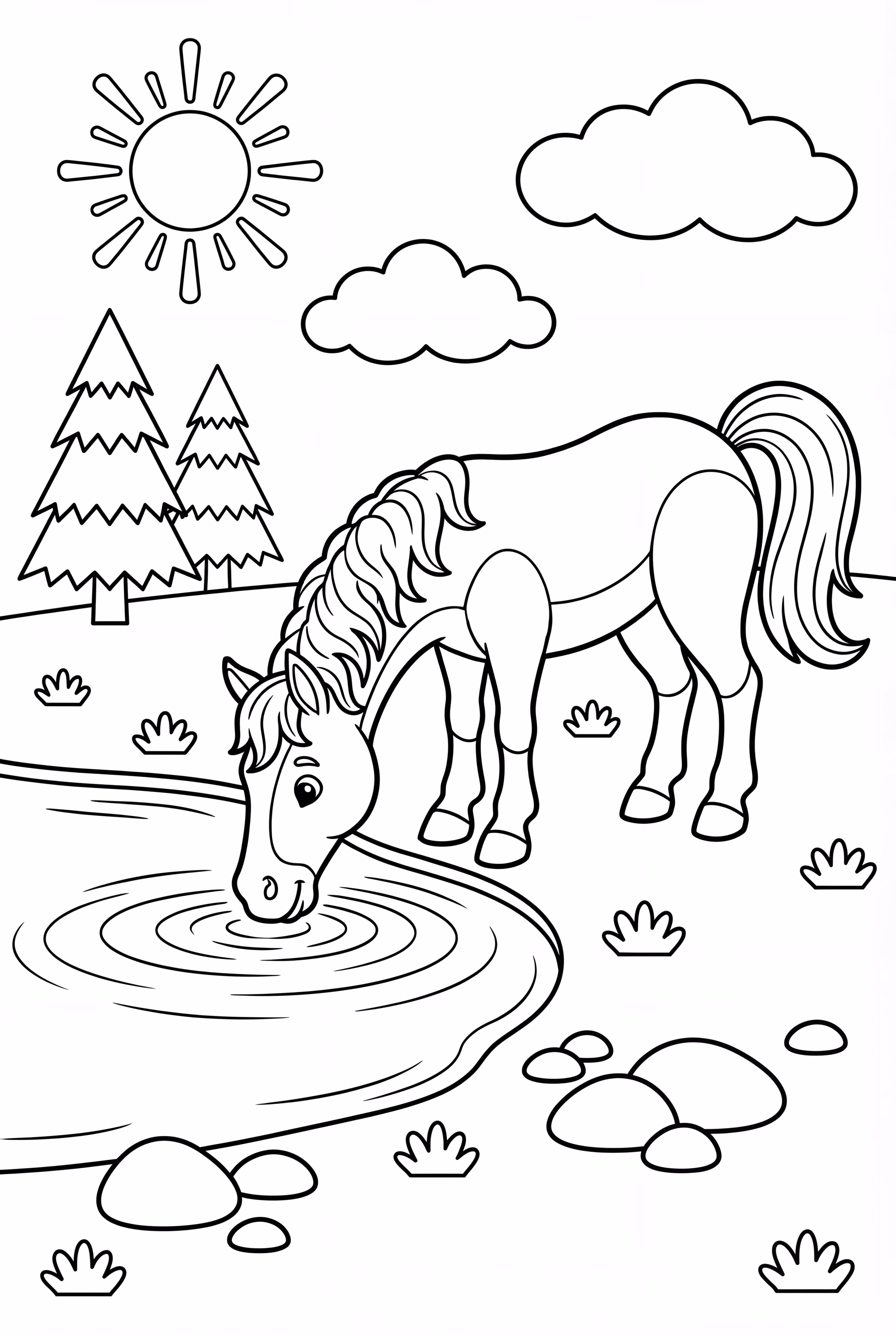 Horse Drinking From Forest Stream