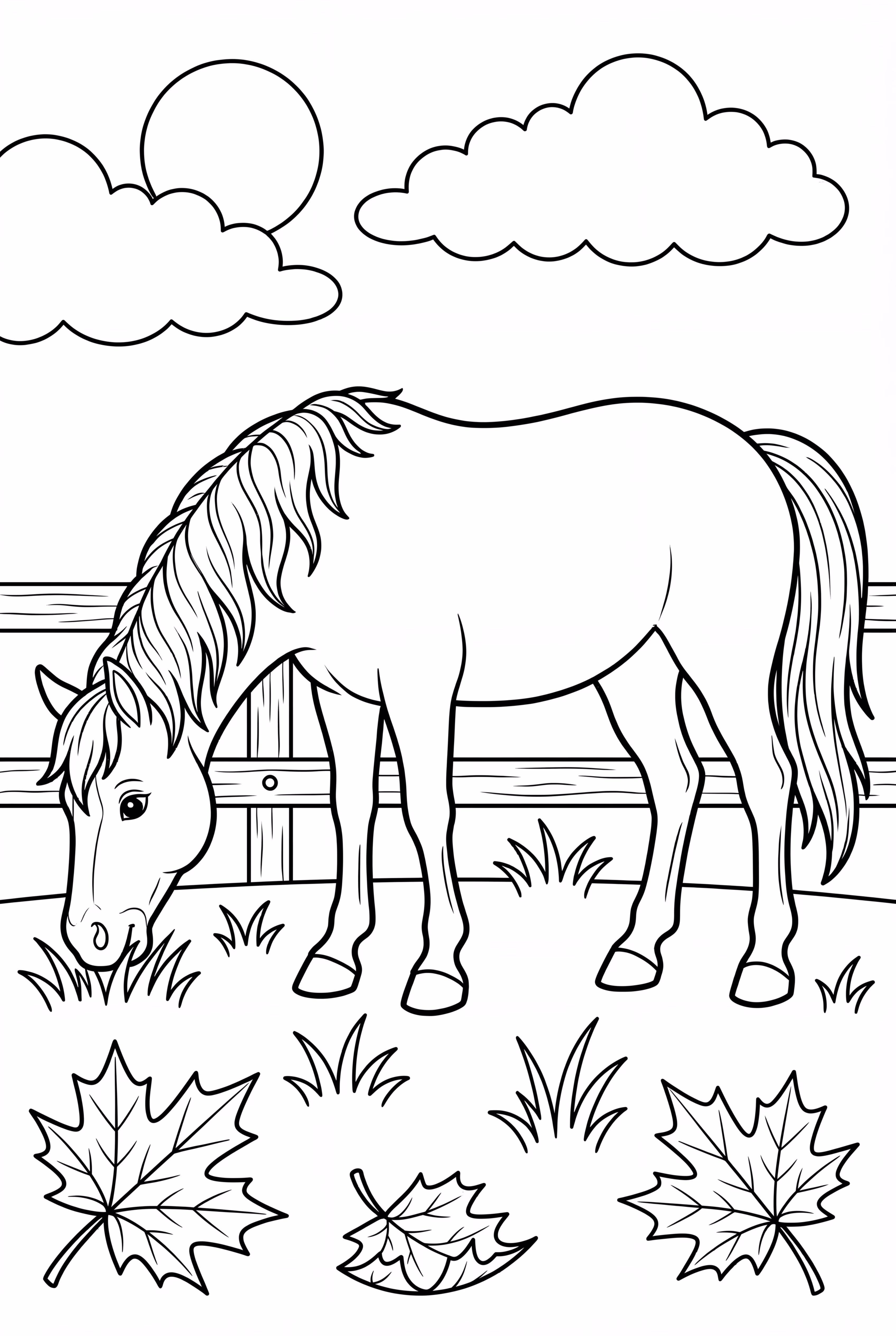 Caballo Pastando En Pasto De Otoño