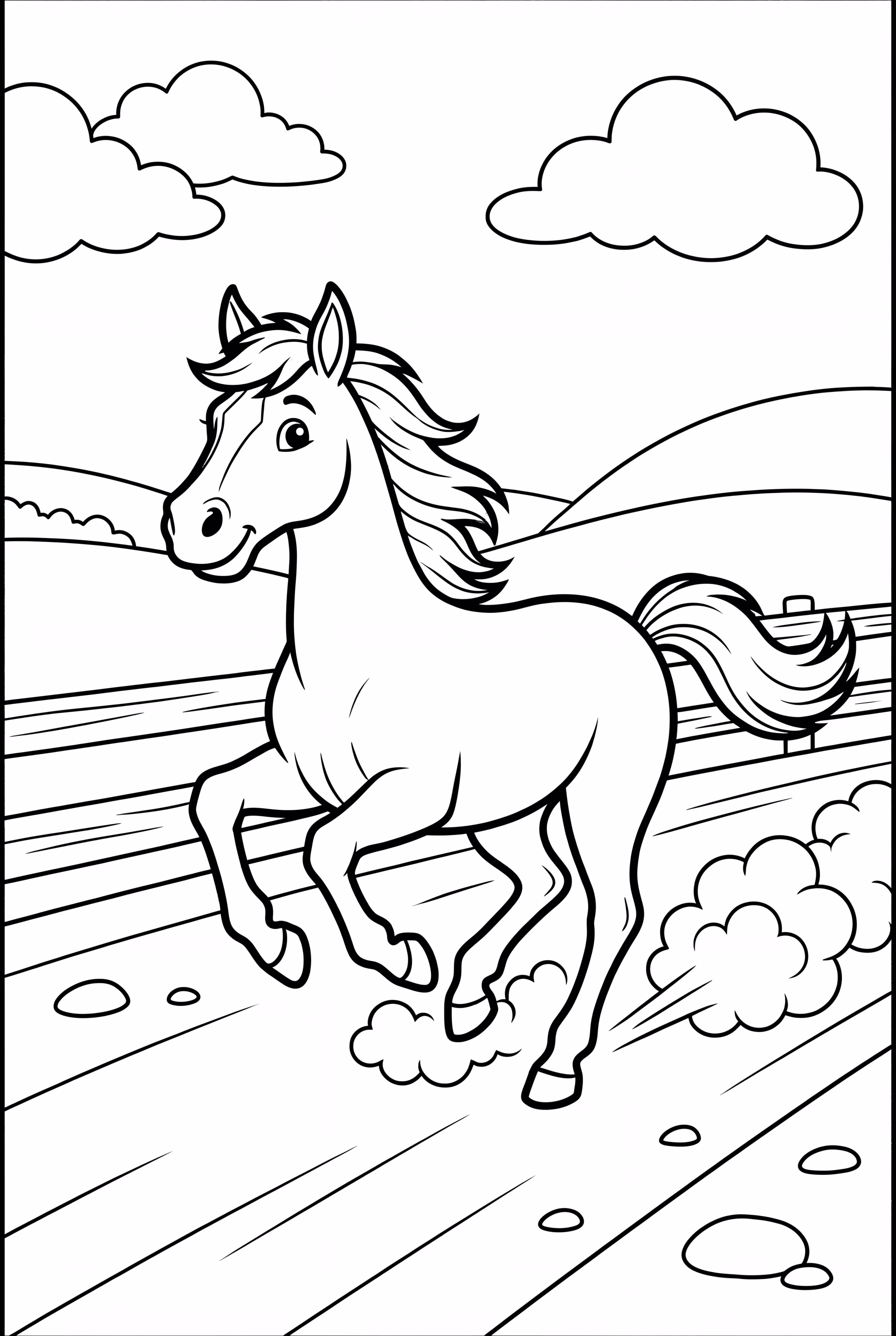 Cheval soulevant de la poussière sur une route en terre