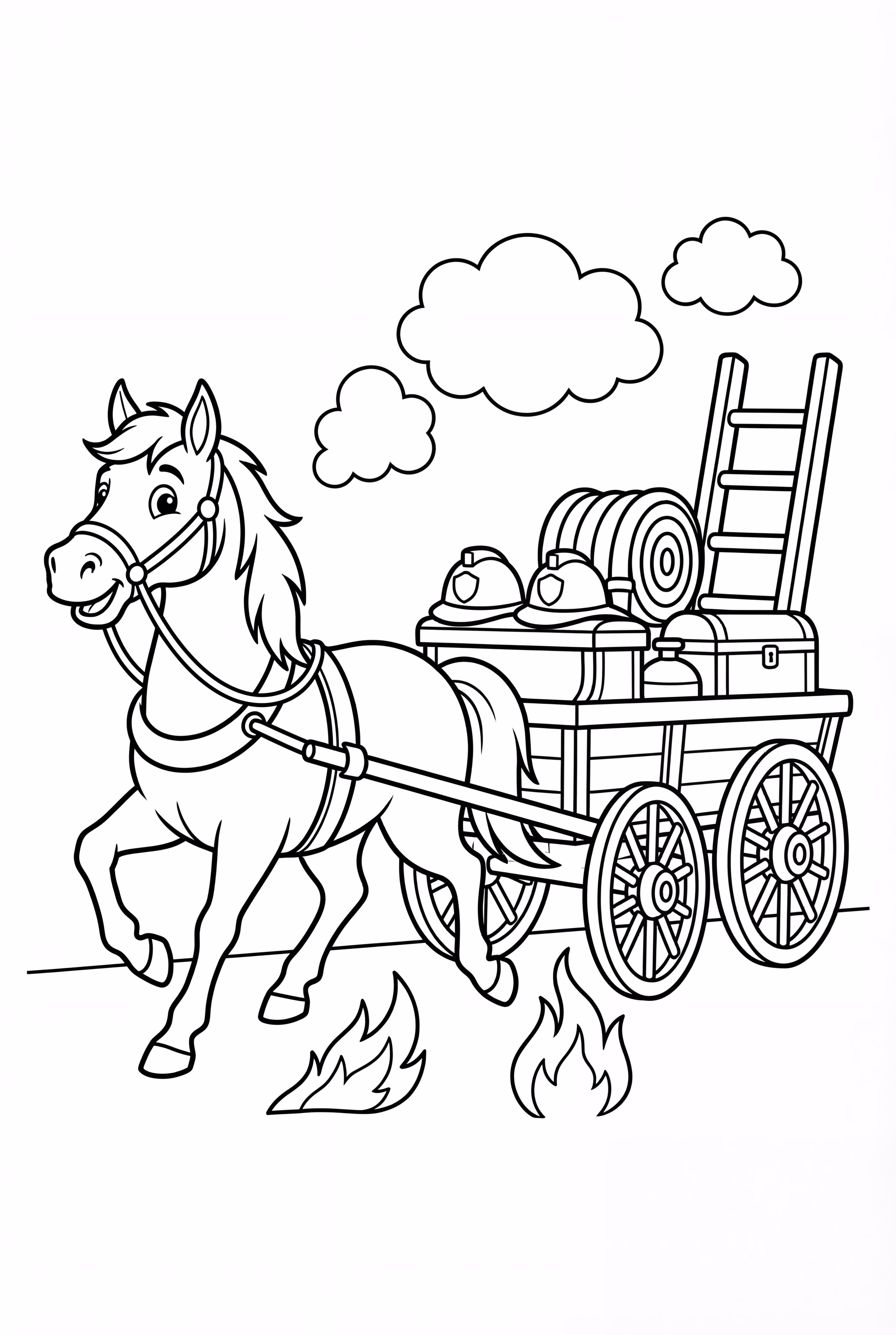Horse Pulling Fire Brigade Wagon