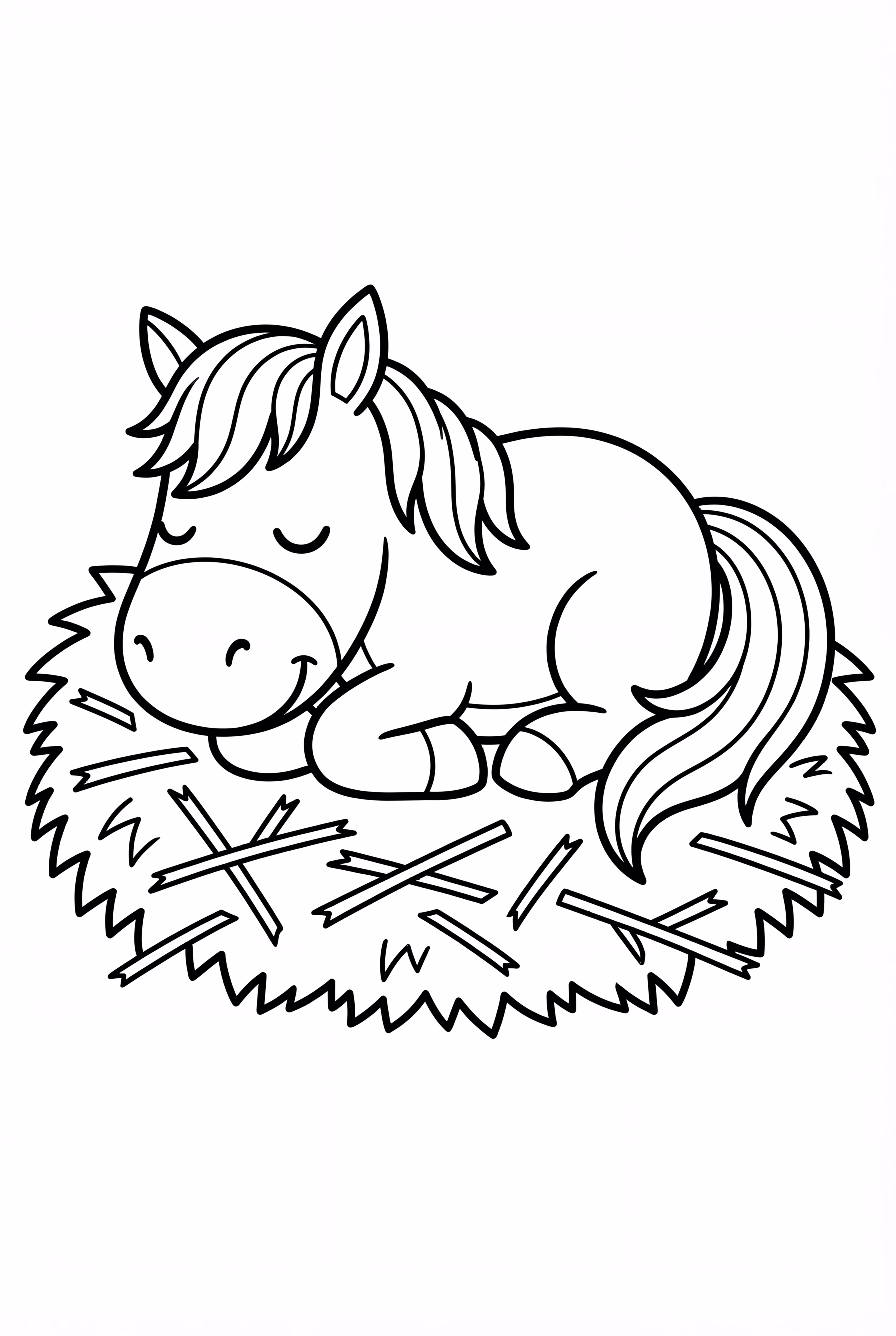Horse Sleeping In Straw Bed