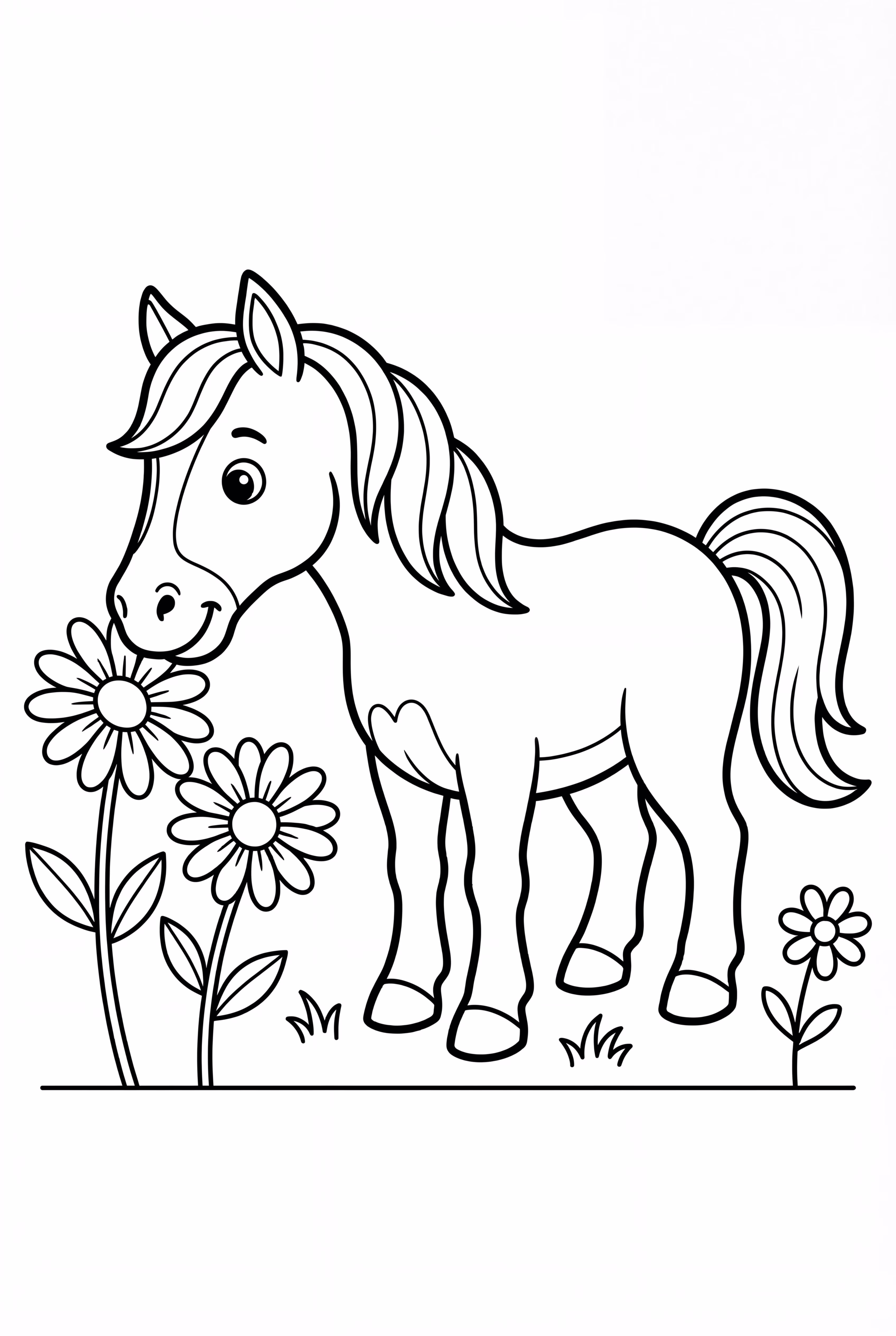 Horse Sniffing Wildflowers