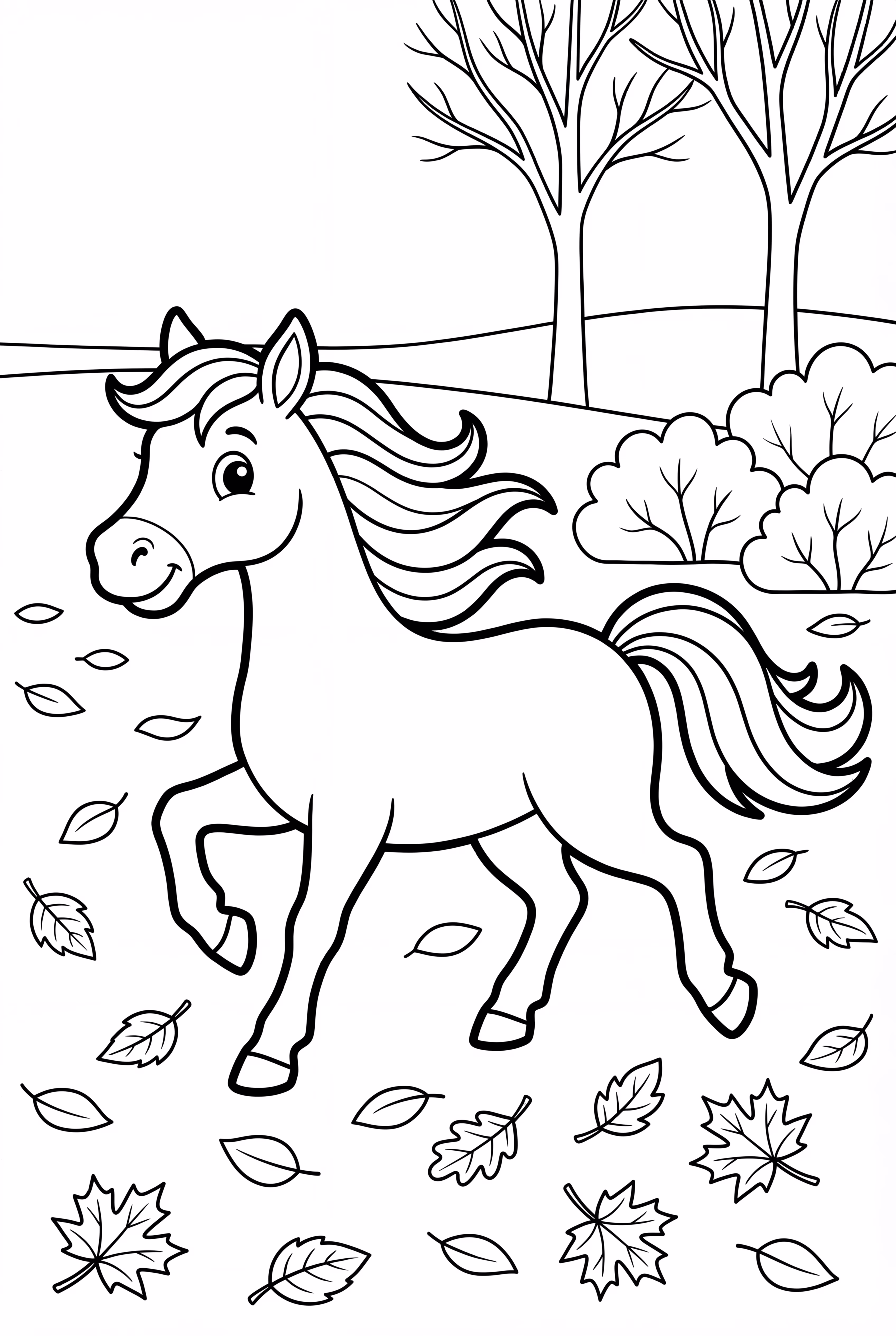 Horse Trotting Through Fallen Leaves
