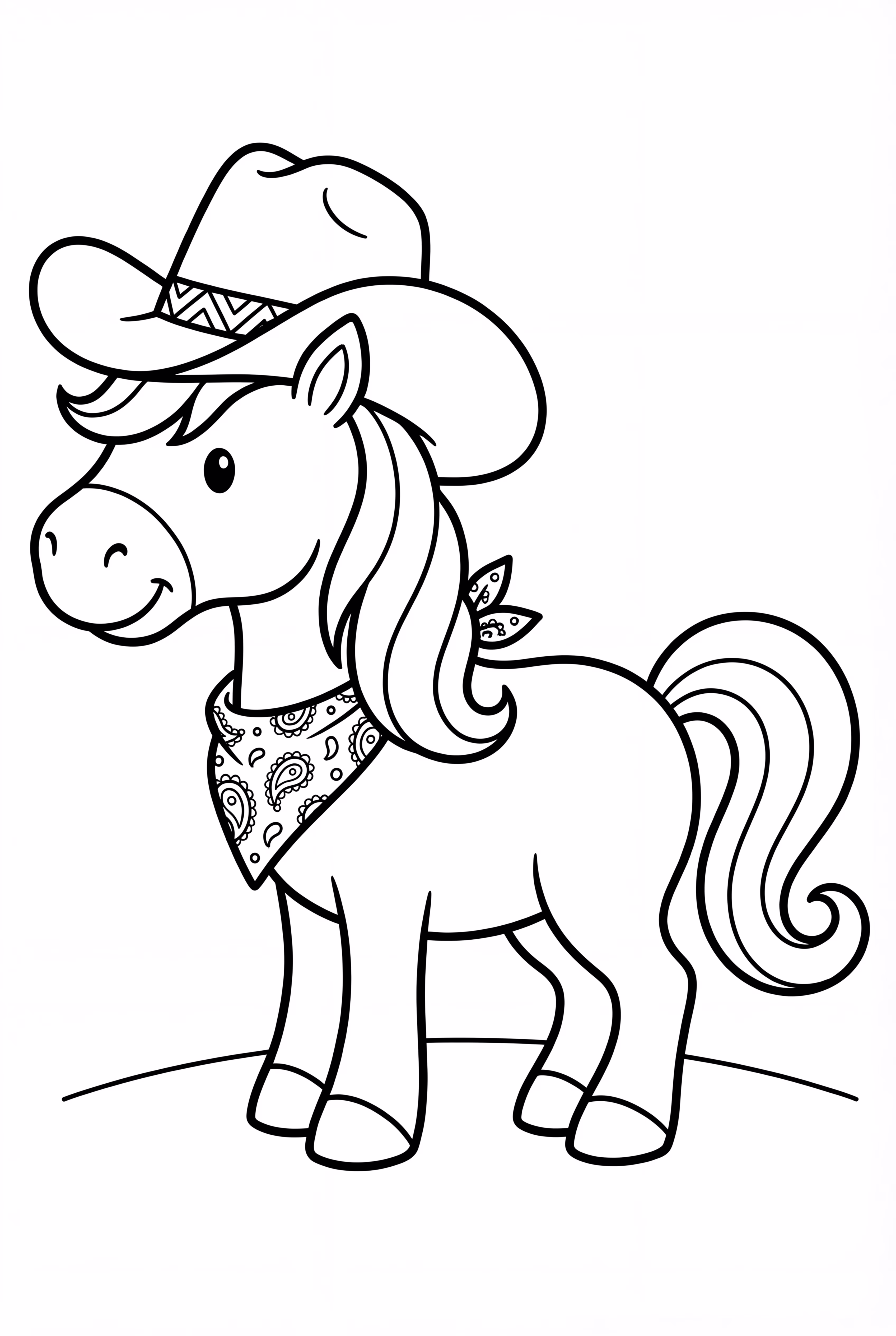 Pferd mit Cowboyhut und Bandana