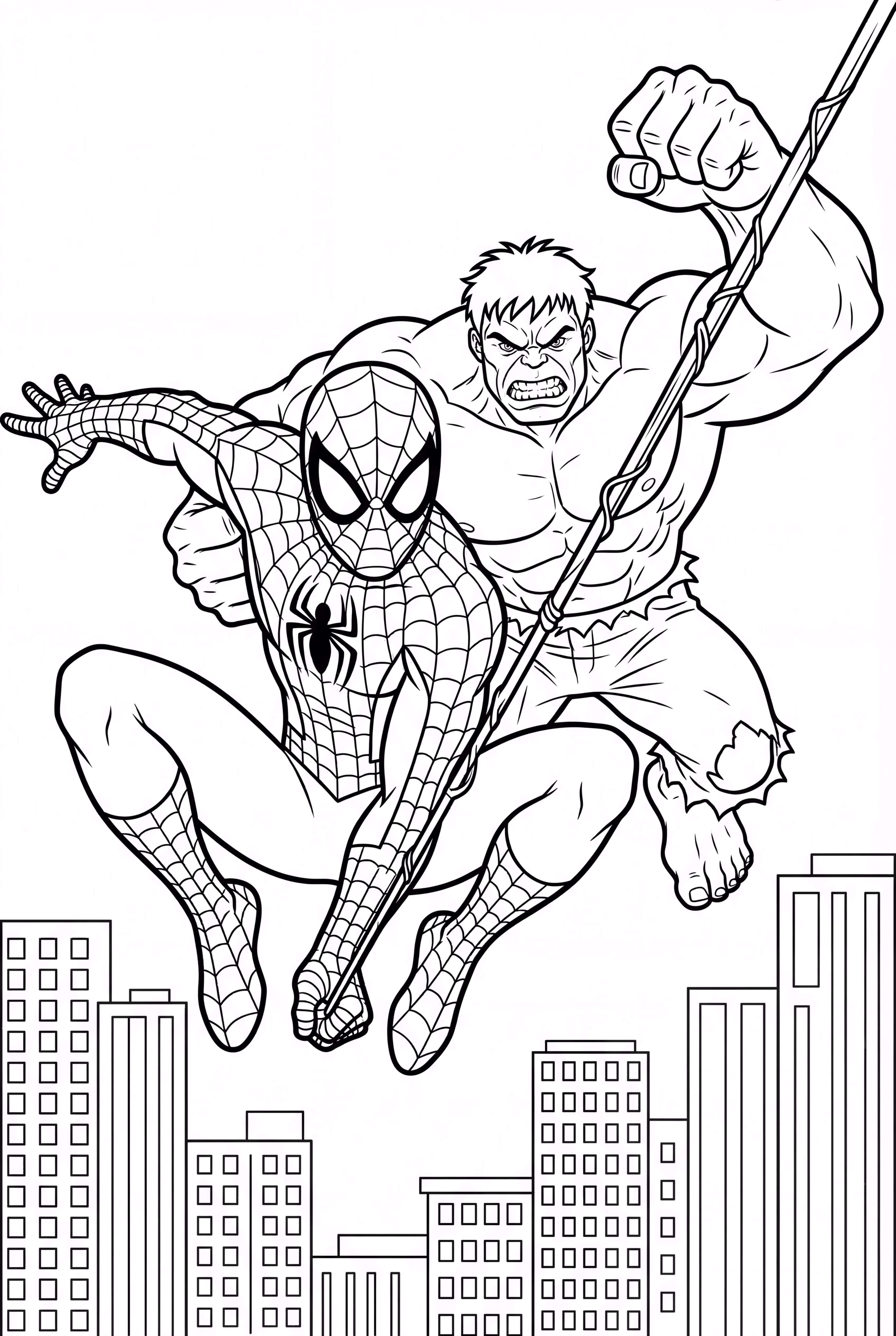 Hulk and Spidey Swinging through the City