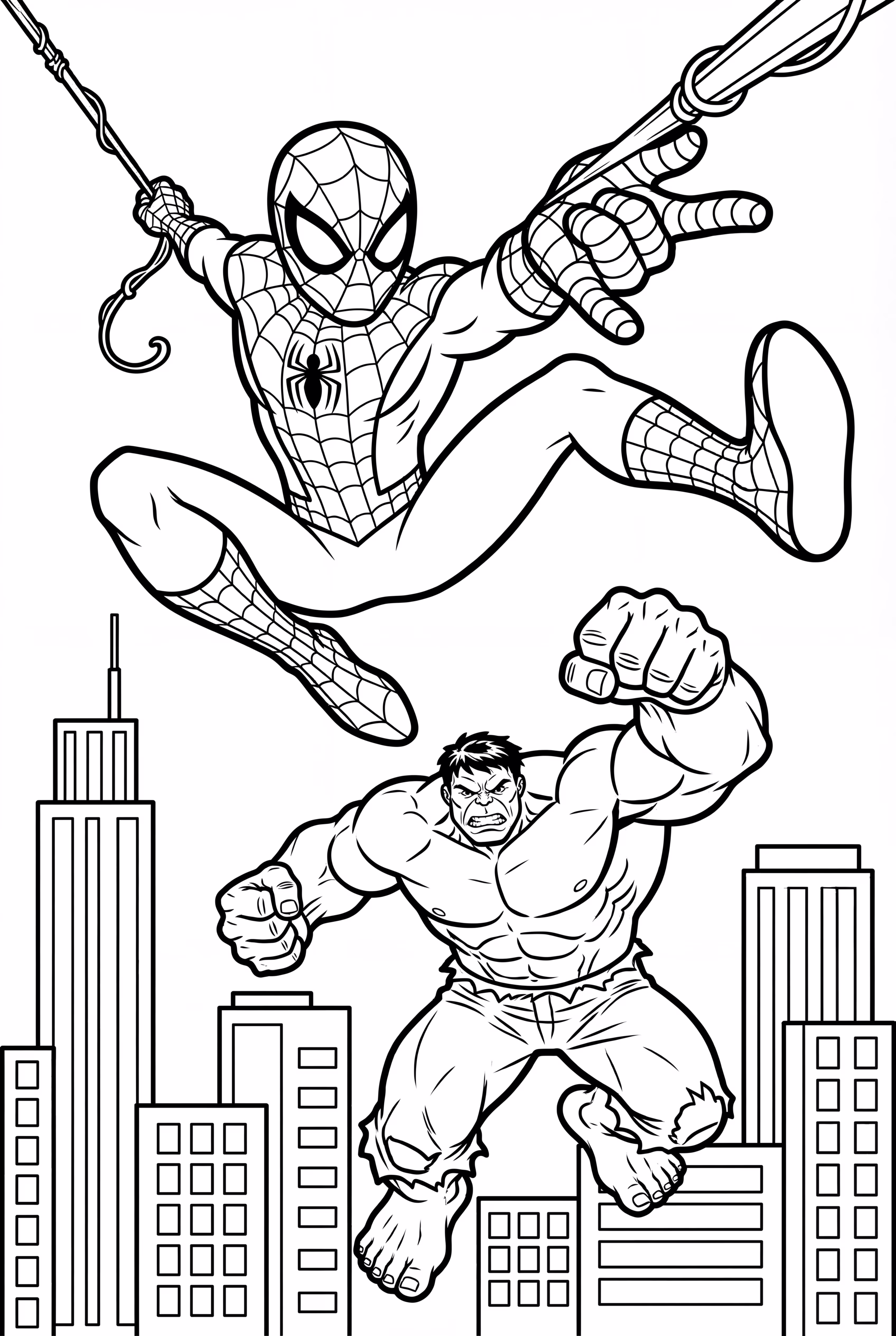 浩克与蜘蛛侠在城市中飞翔