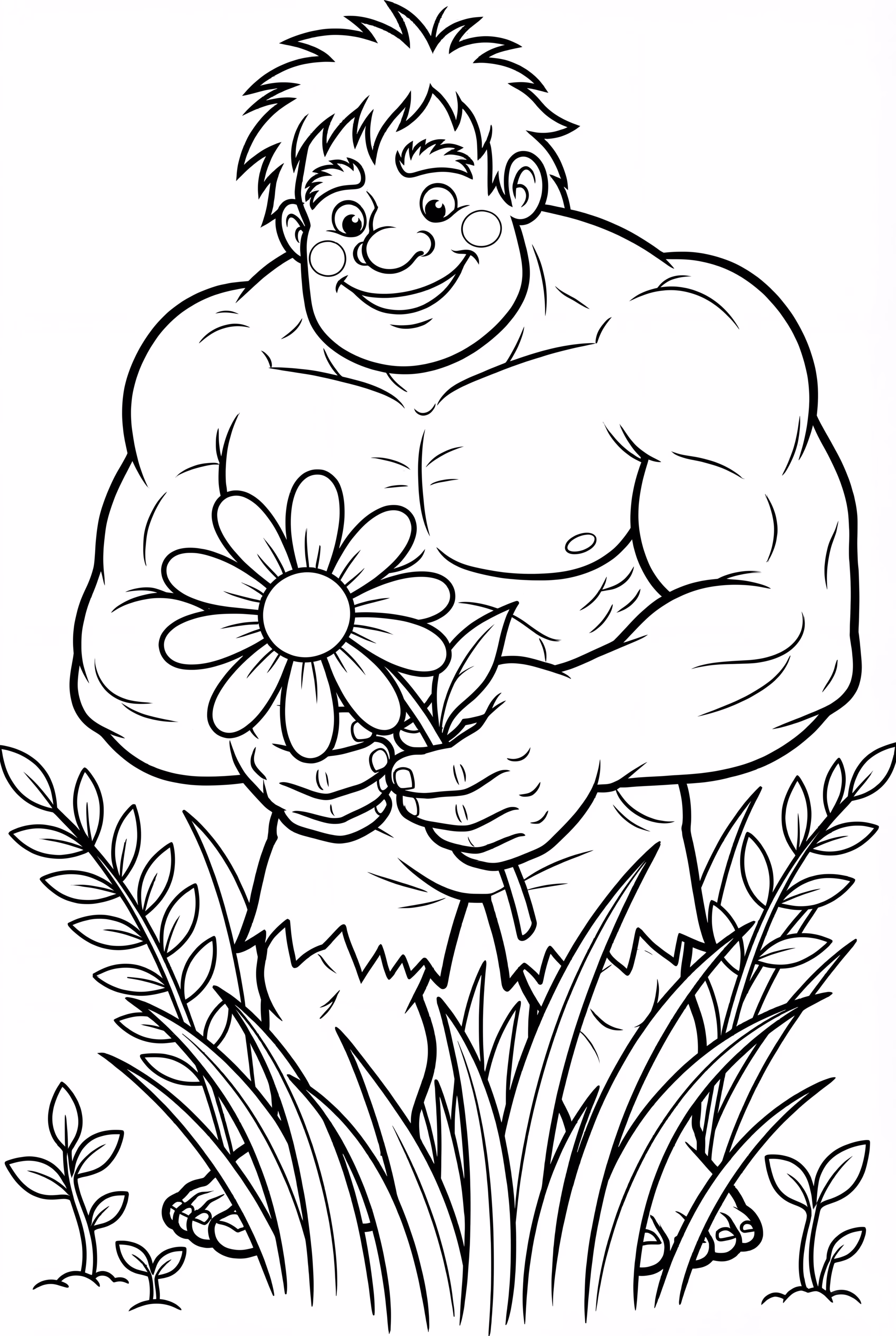 绿巨人抱着一朵巨大的花