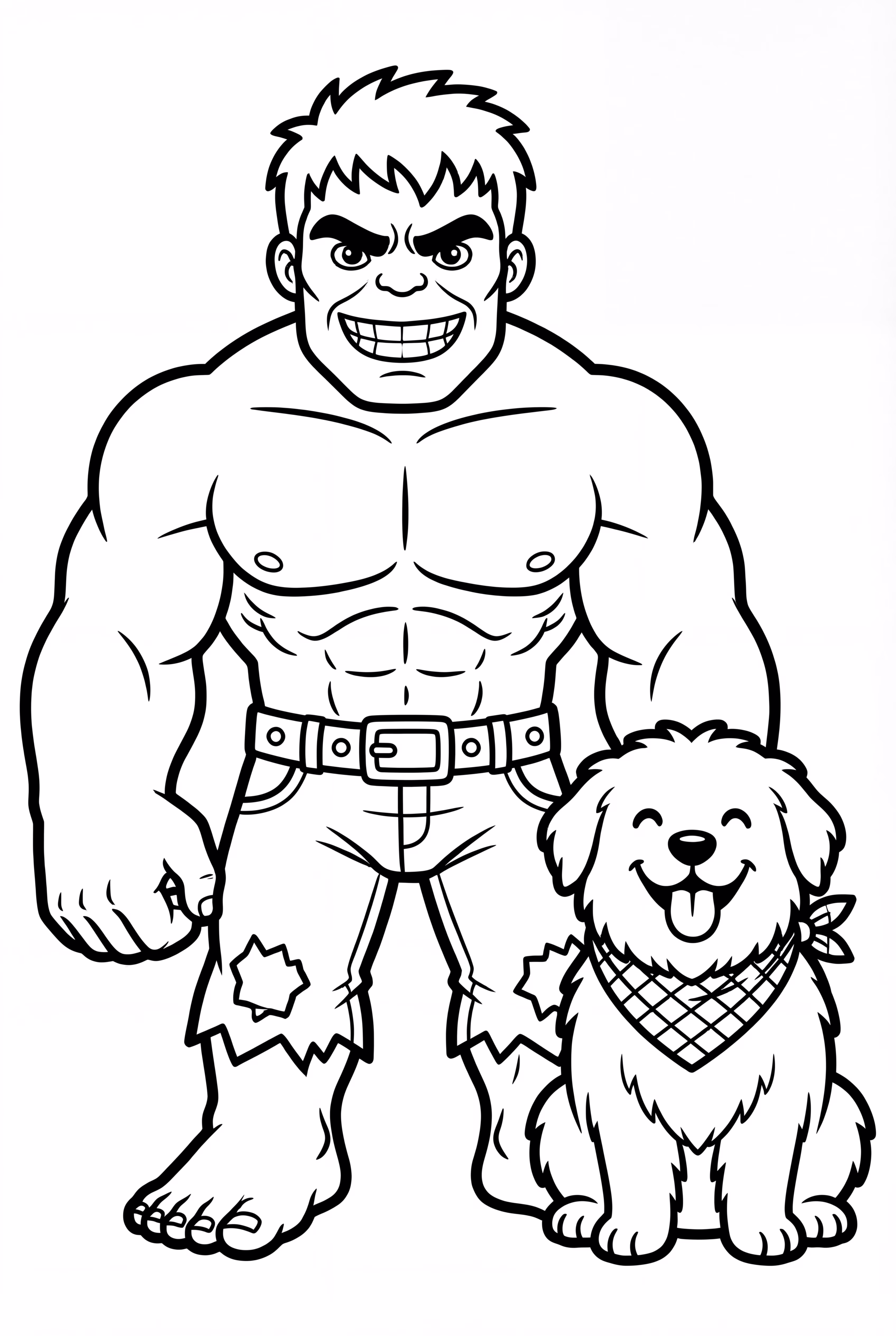 与友好的狗狗的绿巨人