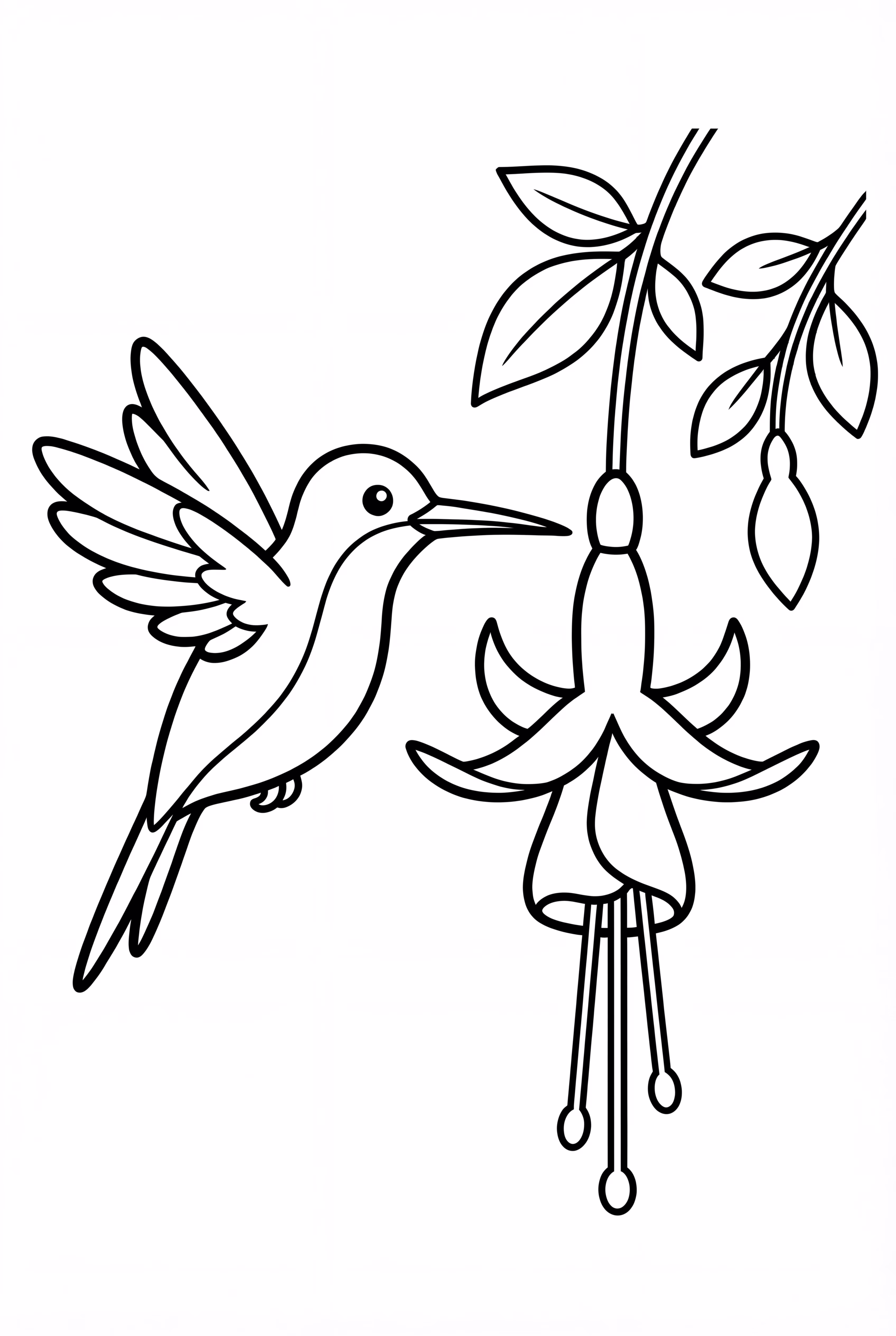 Kolibri Schwebend Neben Fuchsie