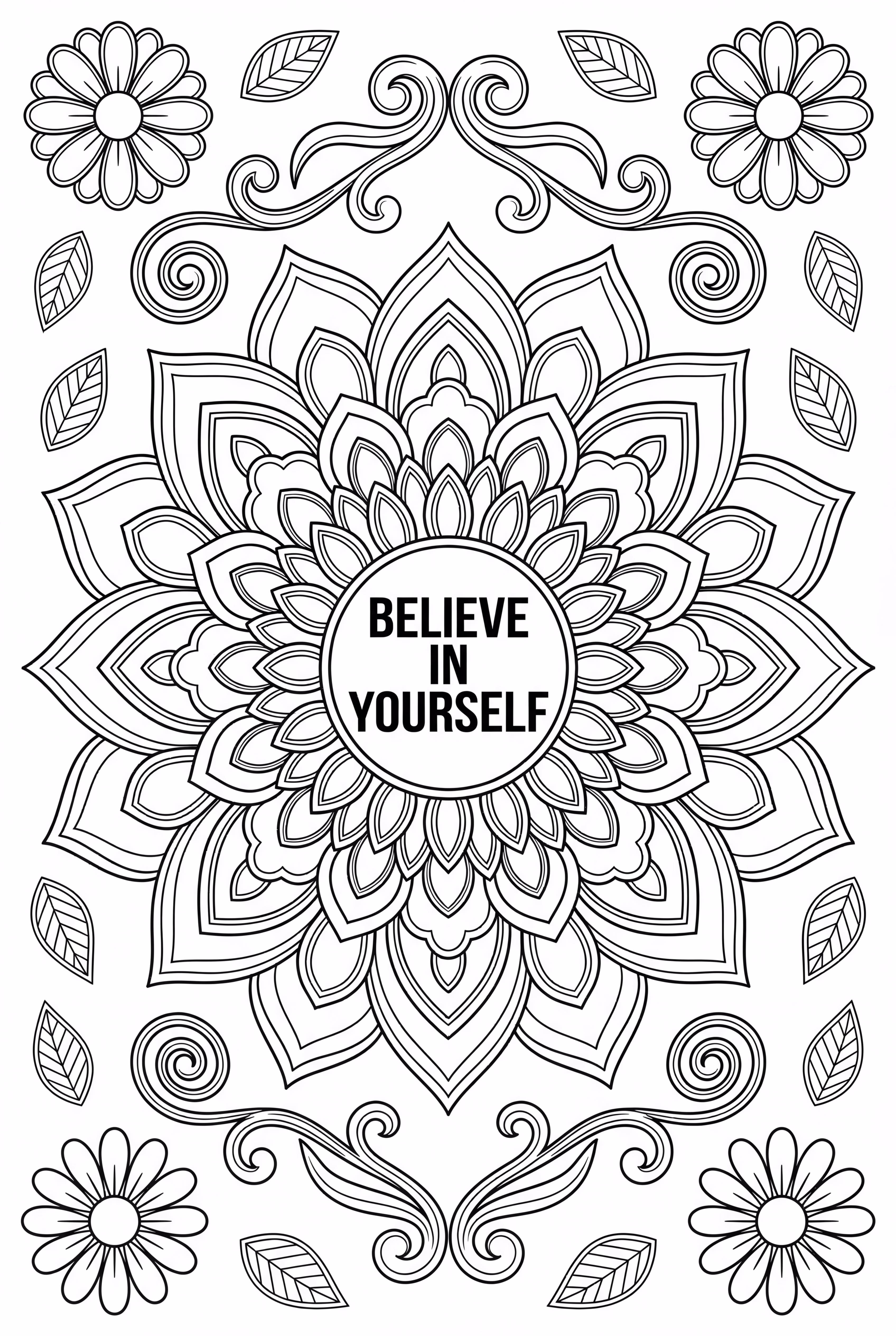 Citation inspirante au centre d'un mandala floral complexe