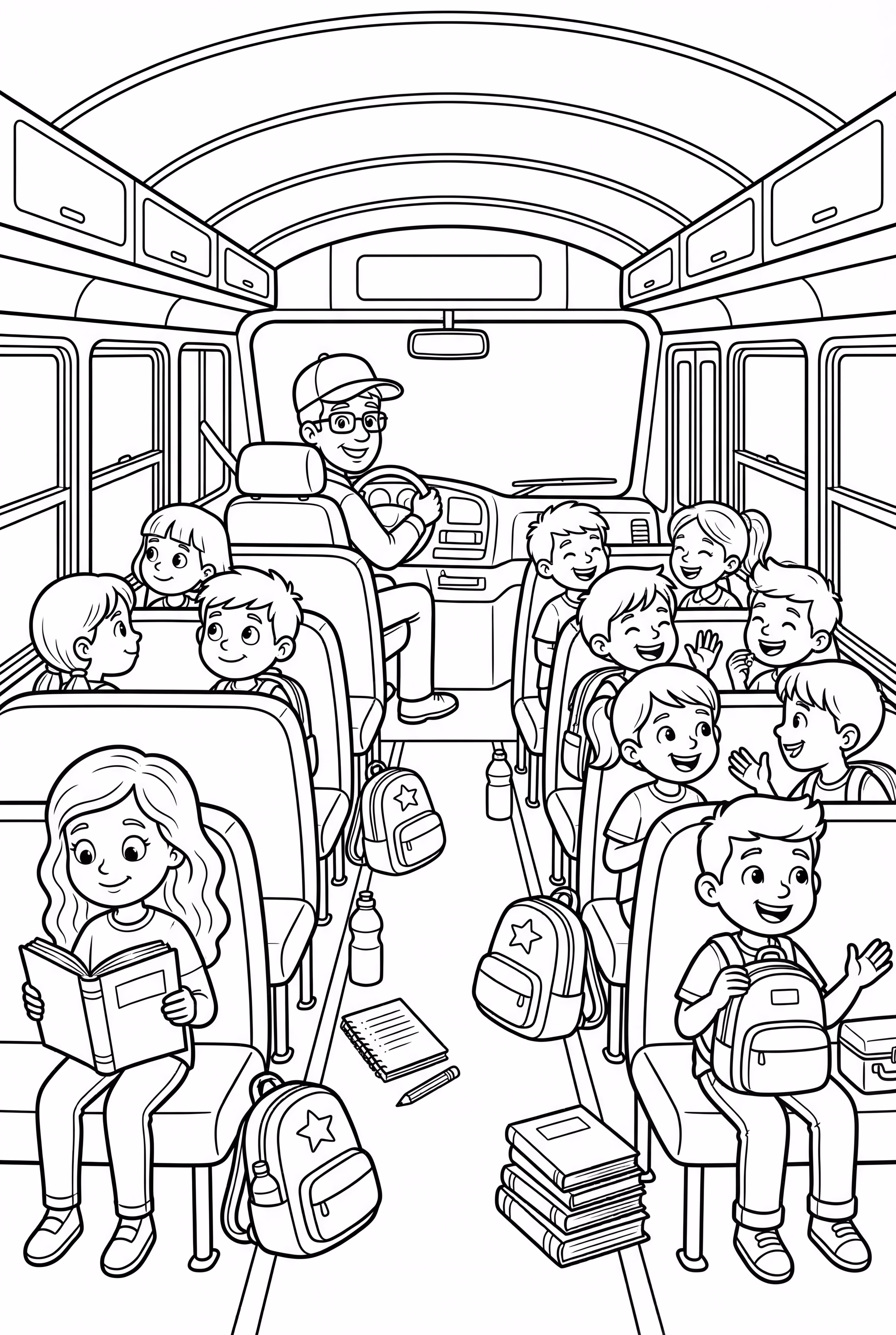 Interior View of a Crowded School Bus