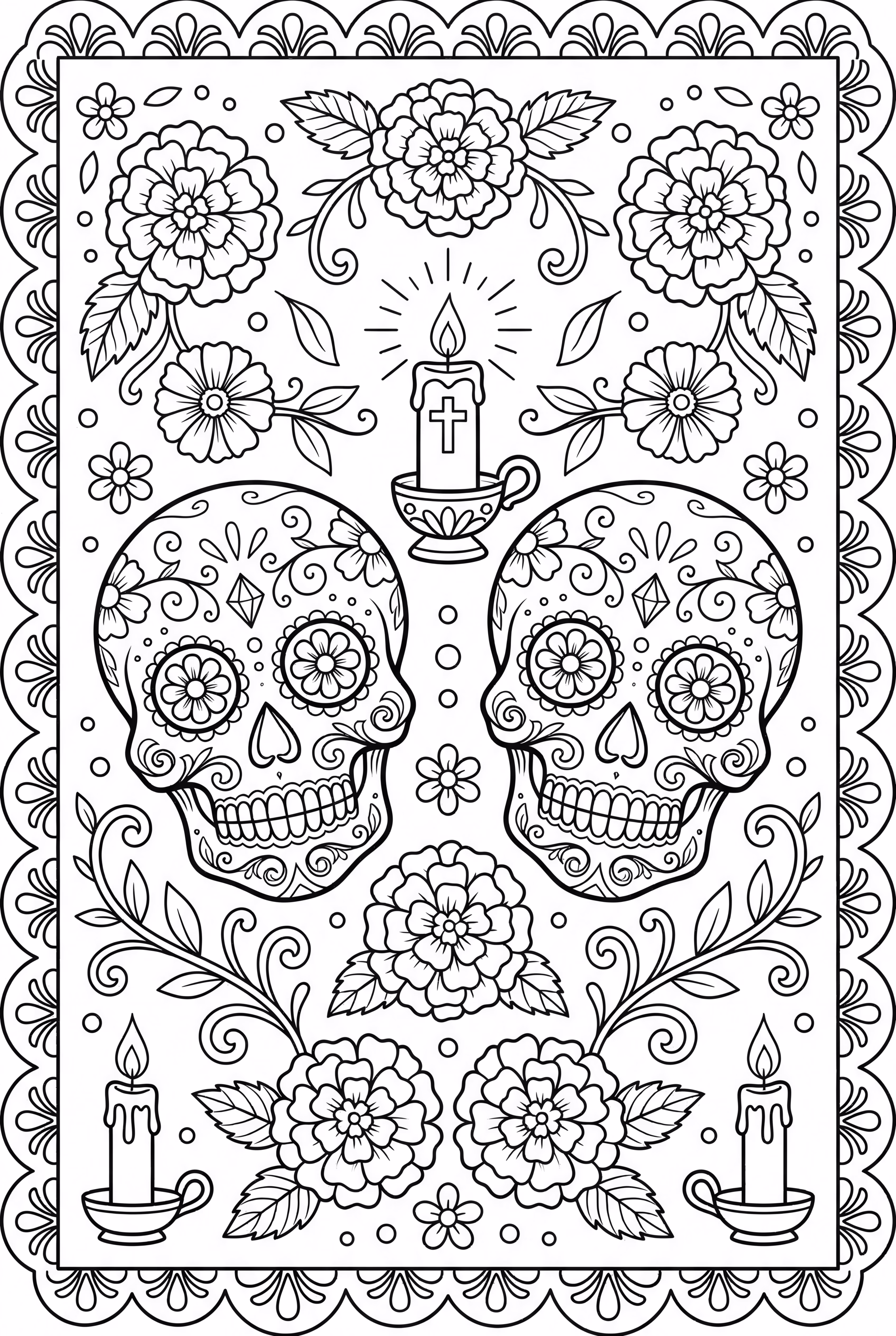 Escena Intrincada de Papel Picado del Día de los Muertos