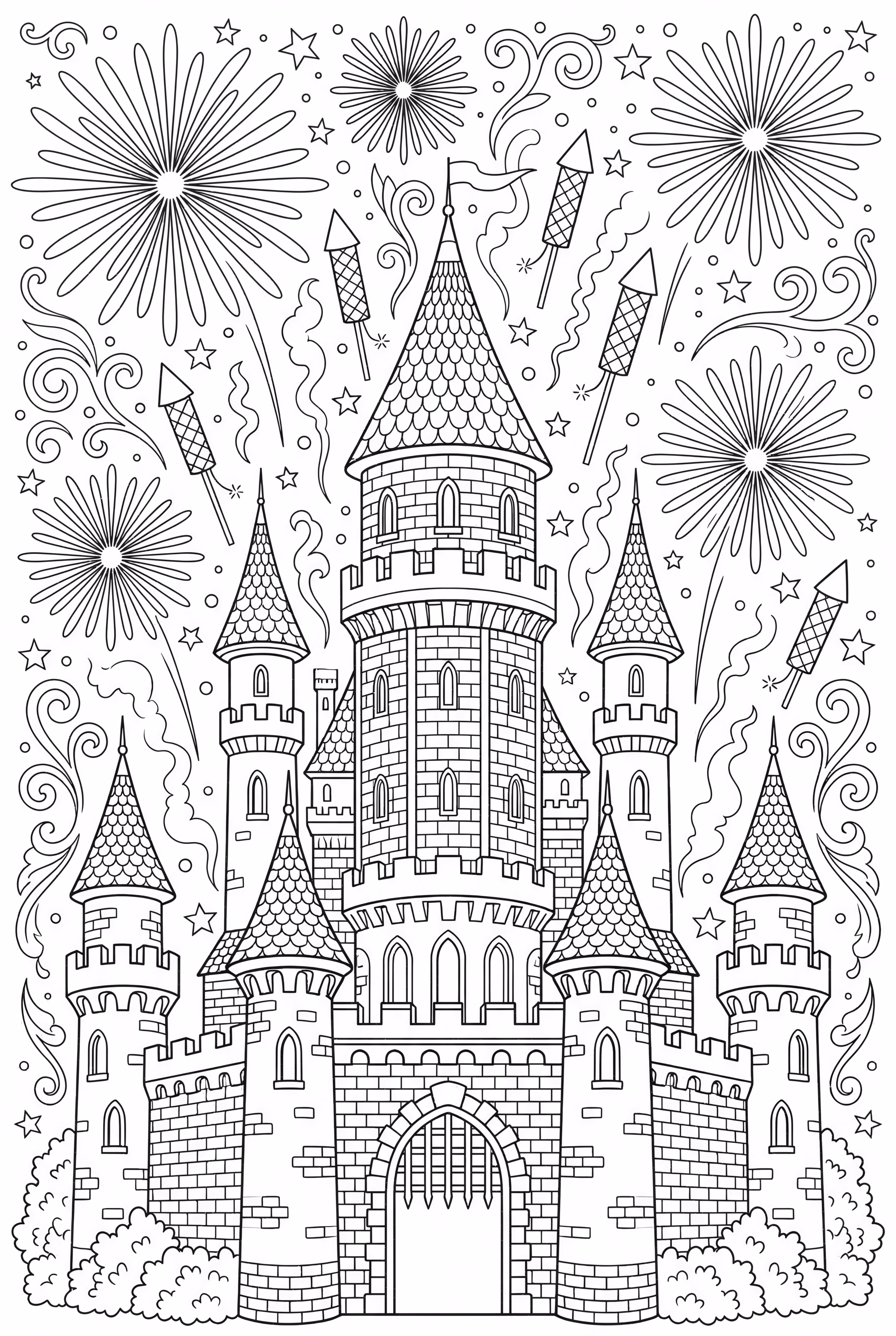 城堡上空的精美烟花秀