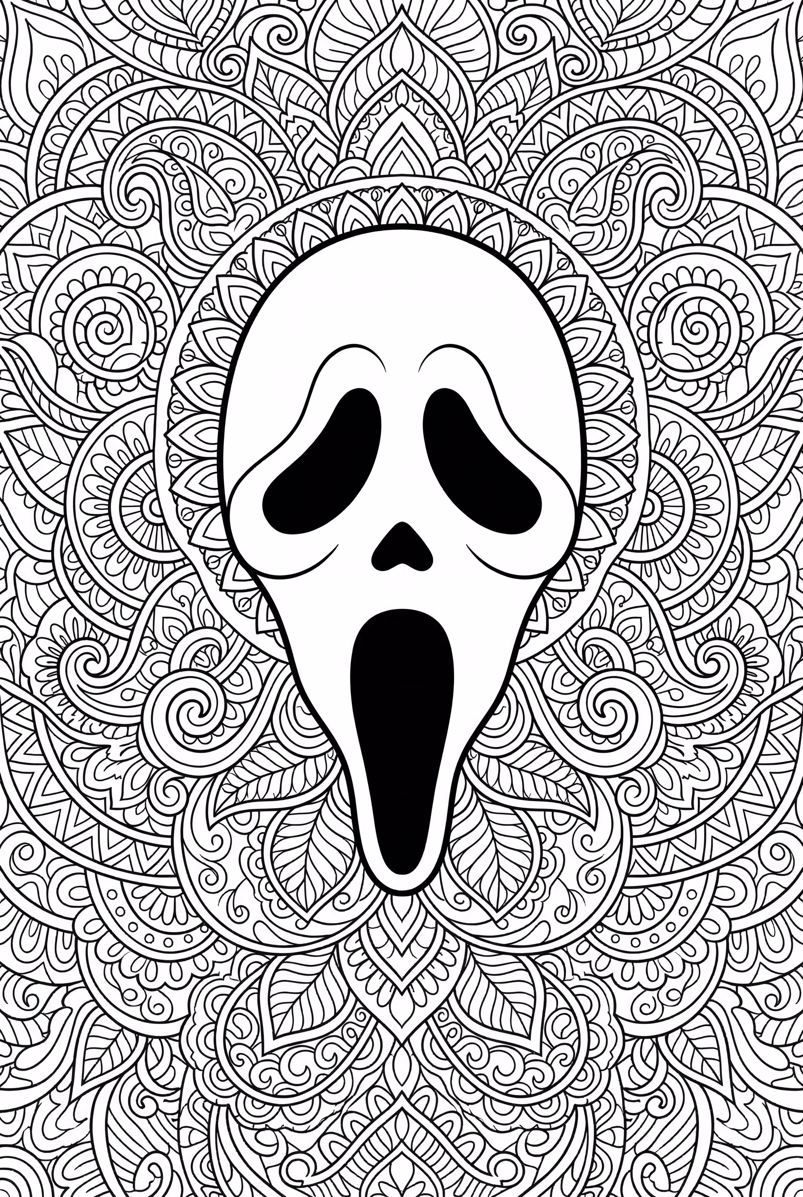 复杂曼陀罗图案搭配幽灵脸面具