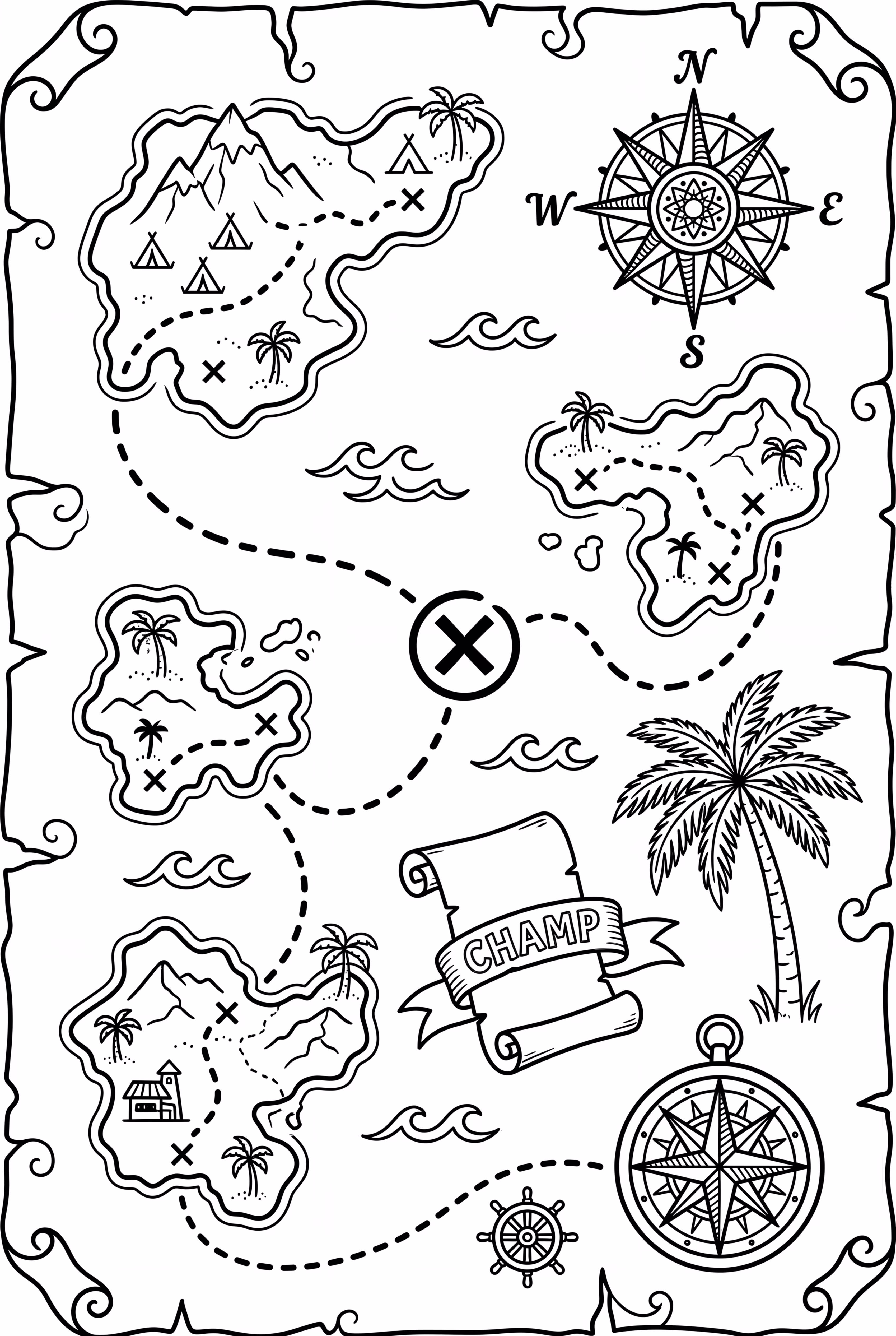 Intricate Pirate Treasure Map with Islands-2