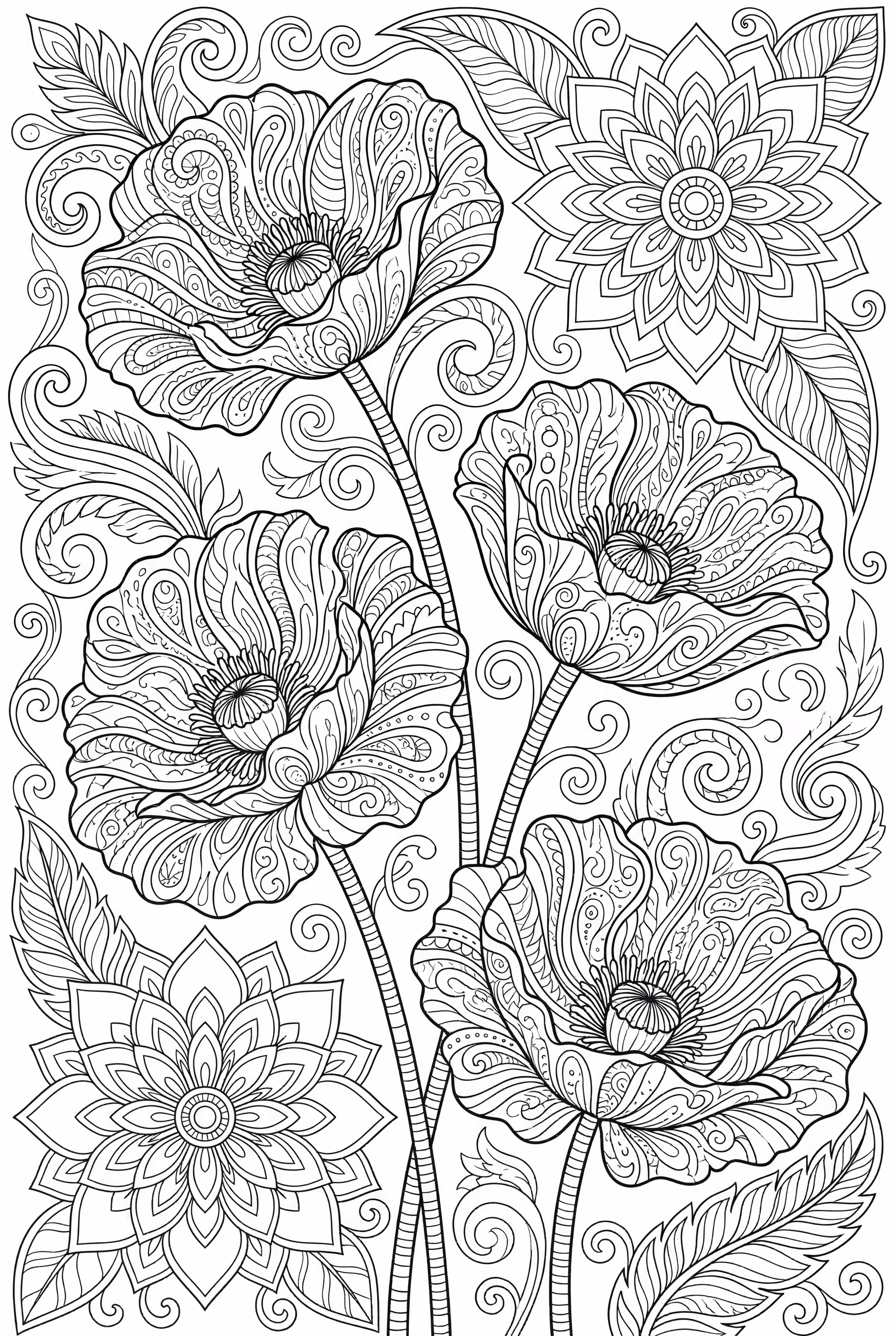 Intricate Poppy Flower Zentangle