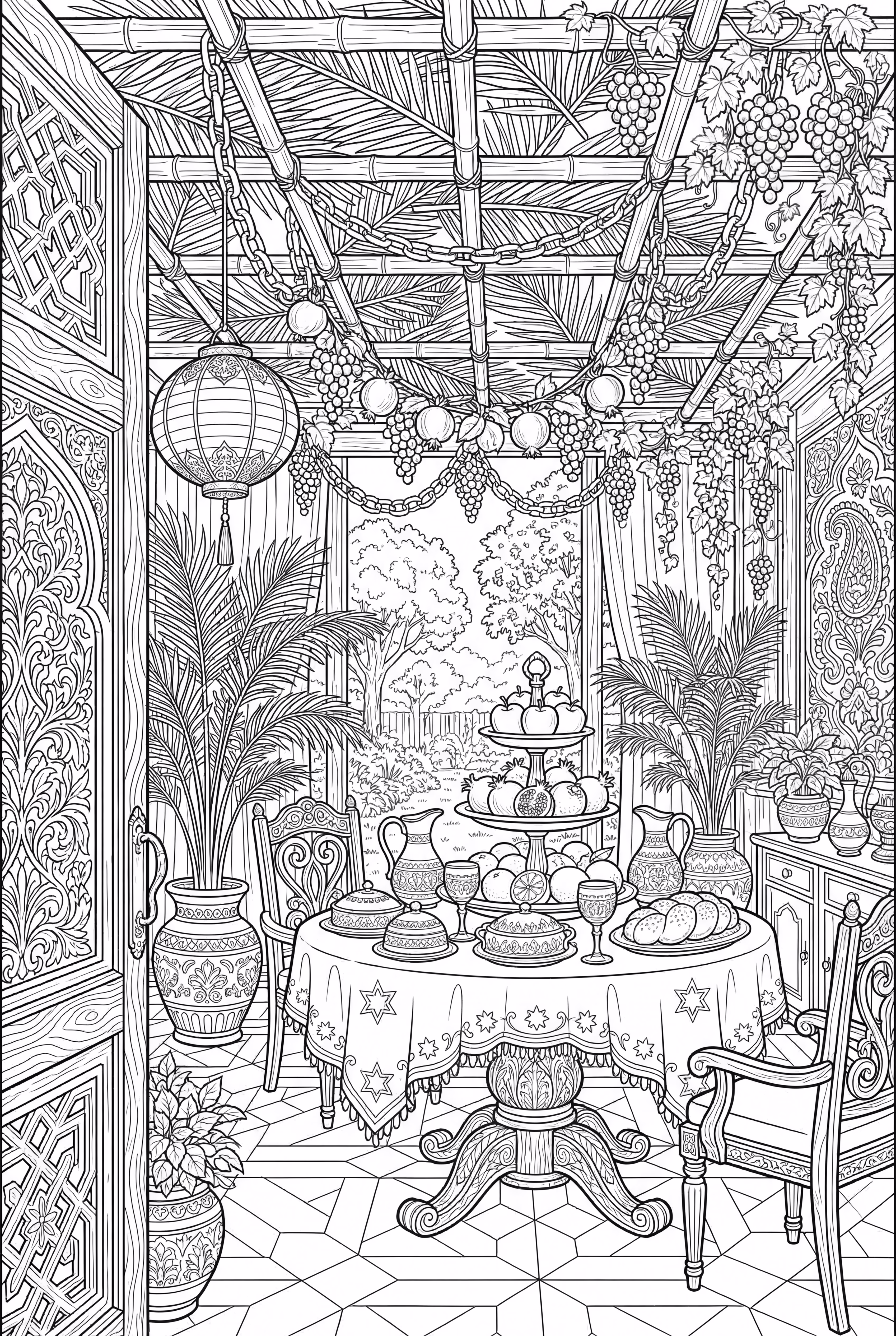 Intricate Sukkot Sukkah Interior View