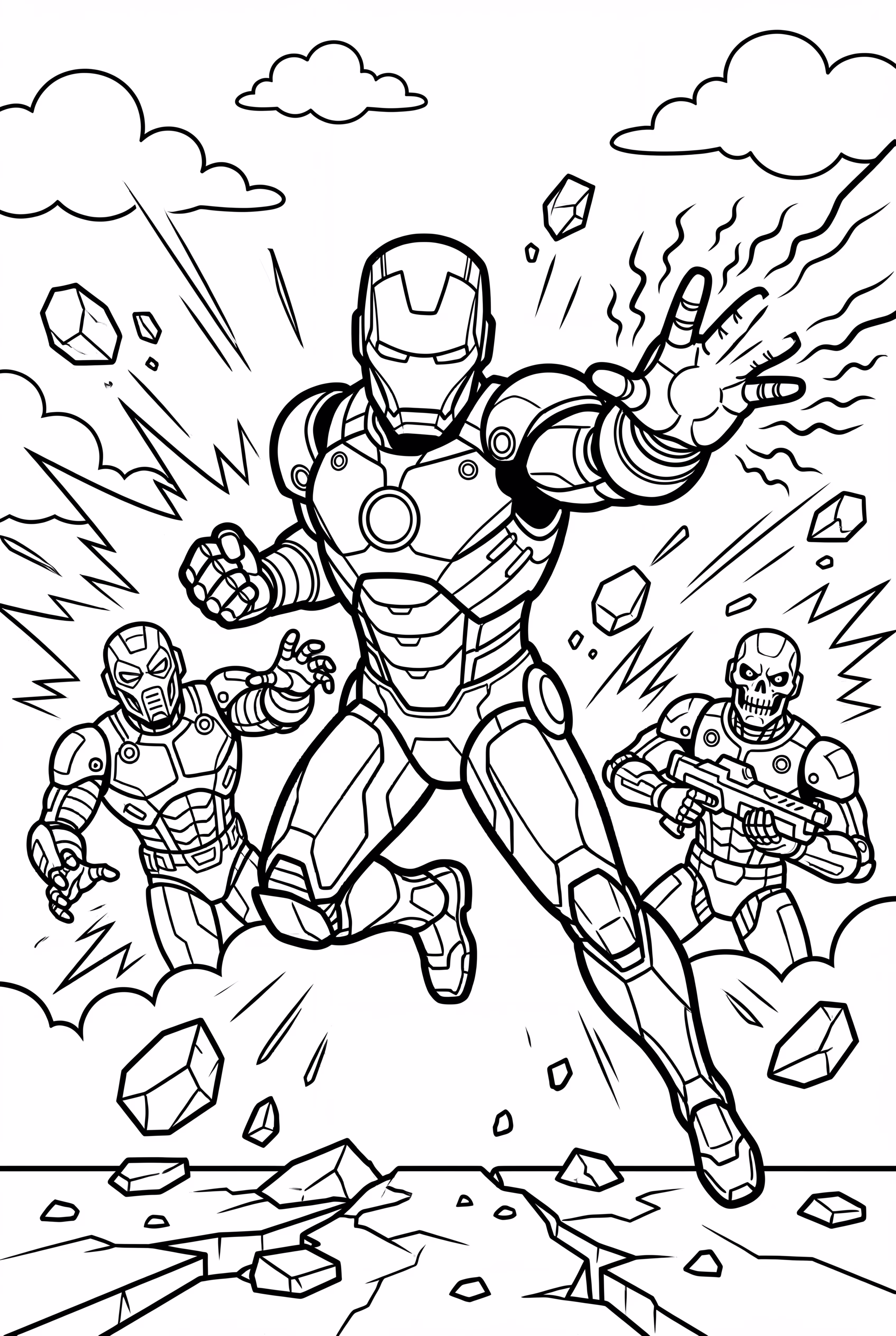 Iron Man Fighting Villains in the Sky