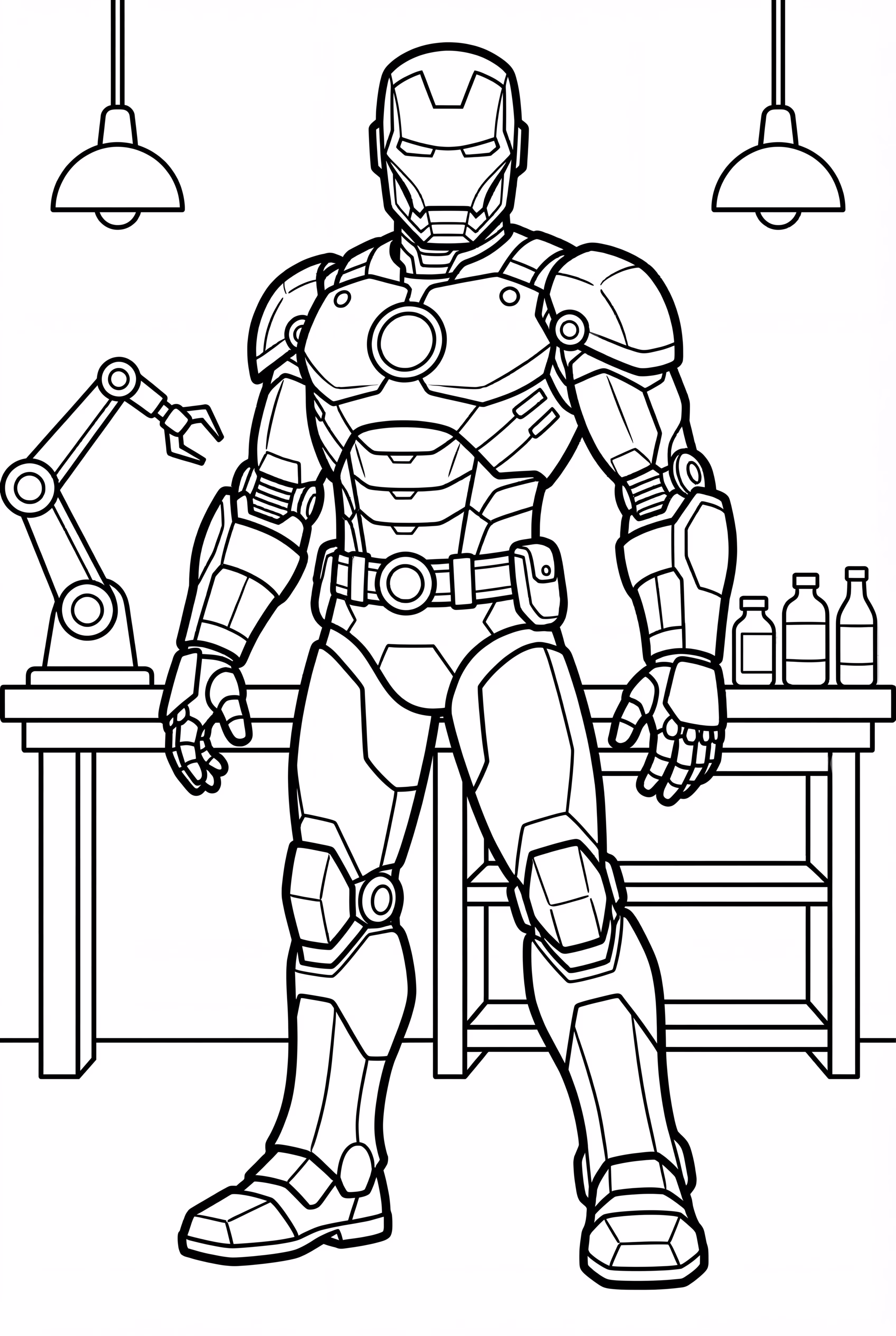 Iron Man in a High-Tech Workshop