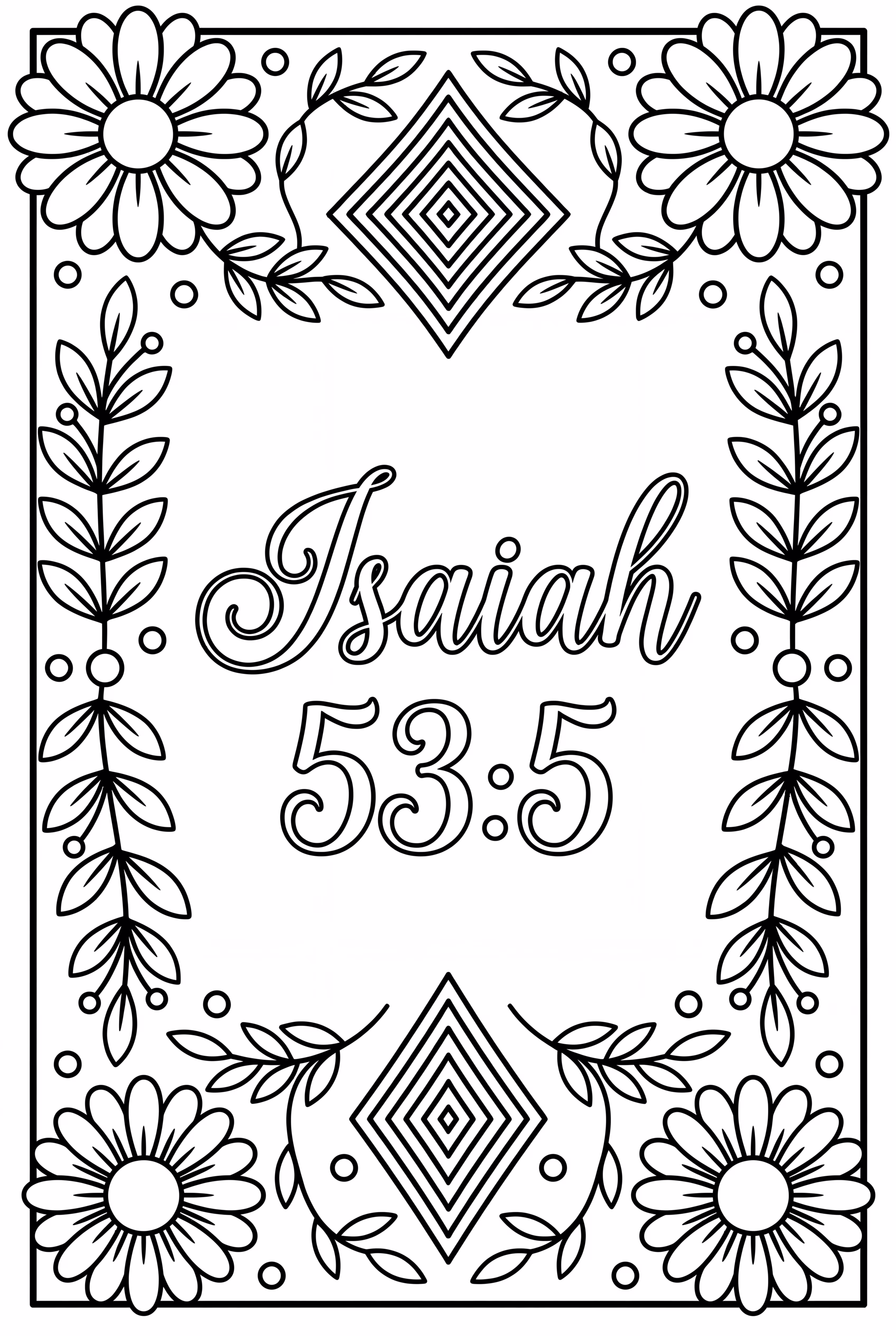 Ésaïe 53:5 en calligraphie avec une bordure détaillée