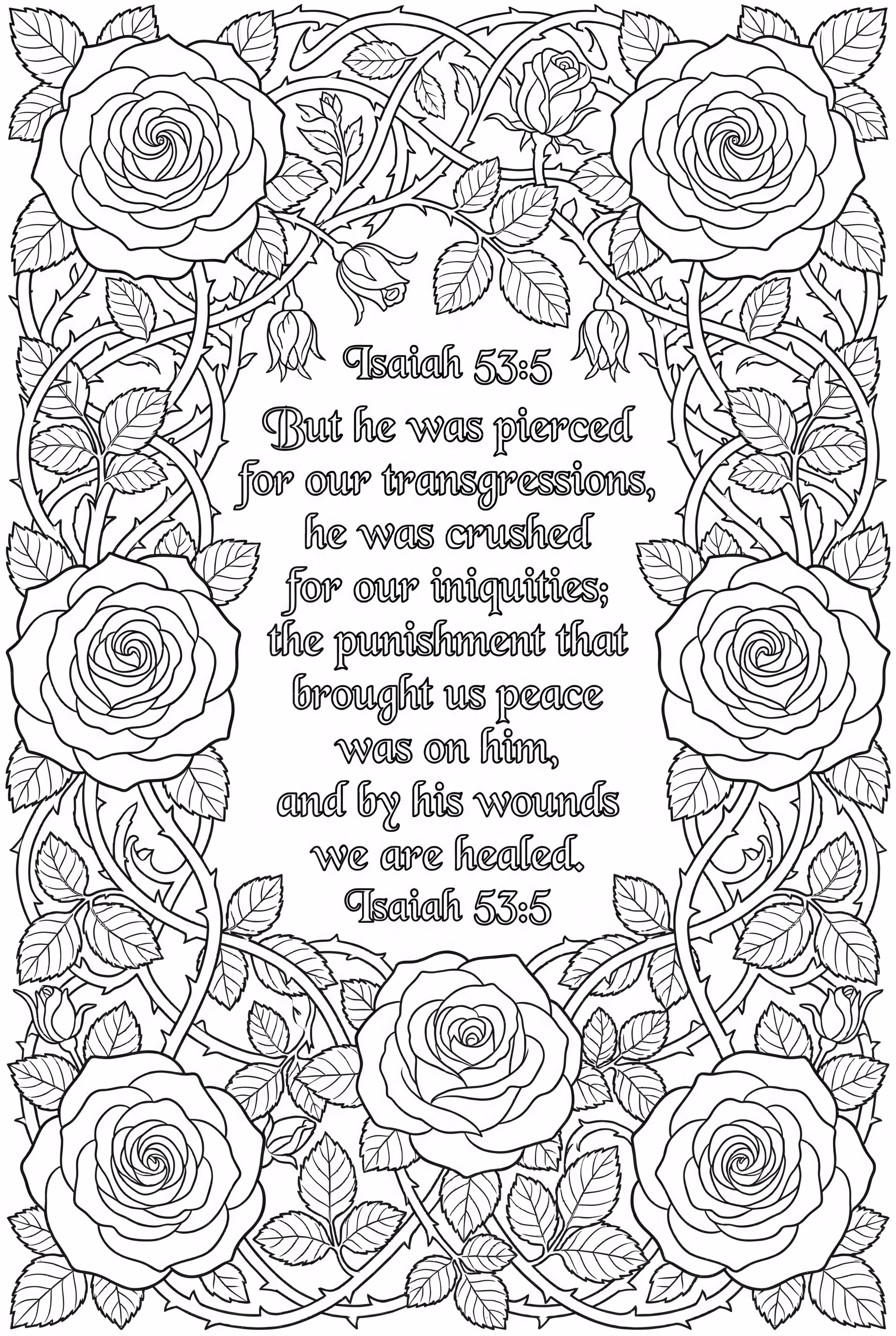 Isaiah 53 5 Surrounded By Intricate Thorns And Roses