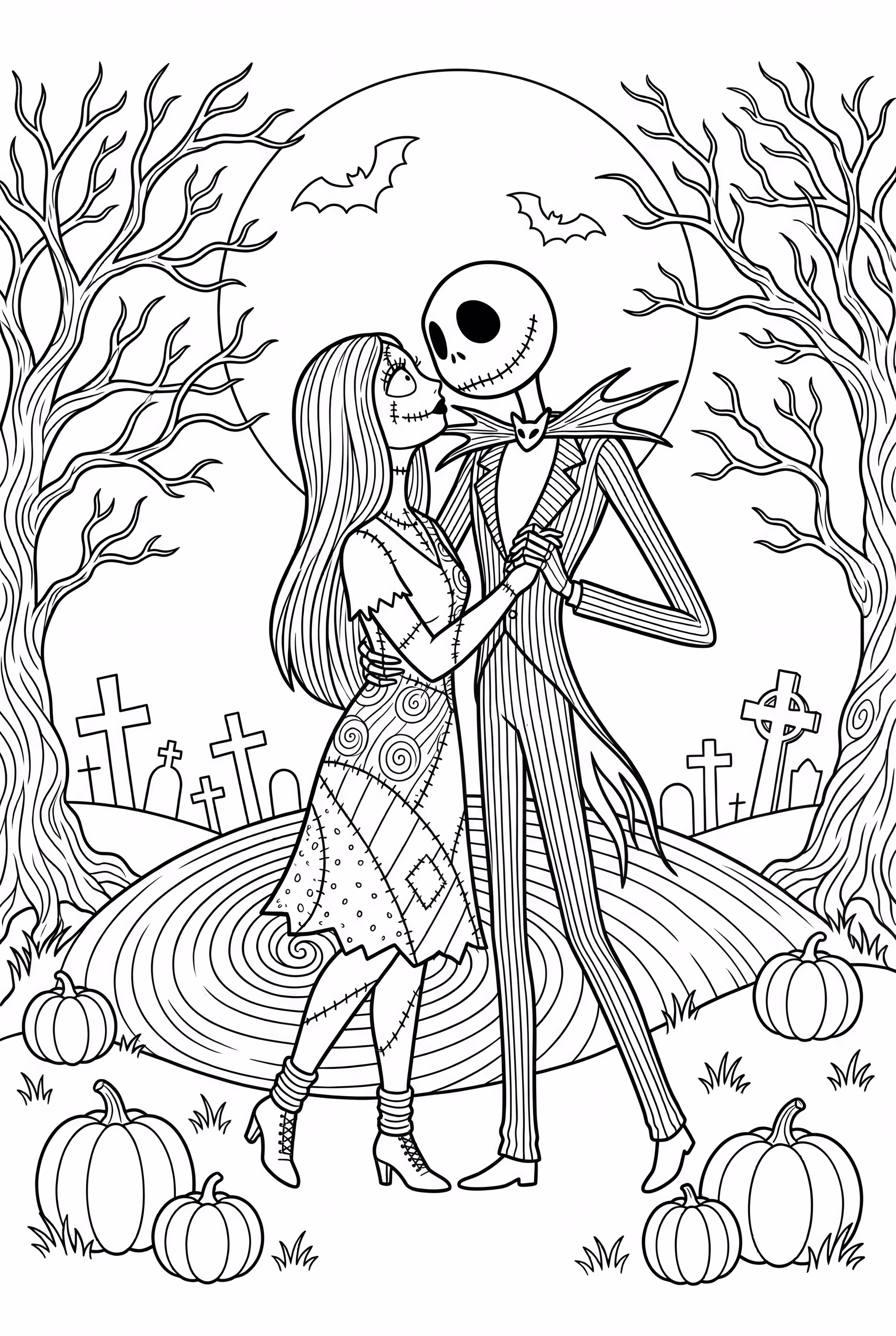 Jack And Sally Kissing On Spiral Hill For Nightmare Before Christmas