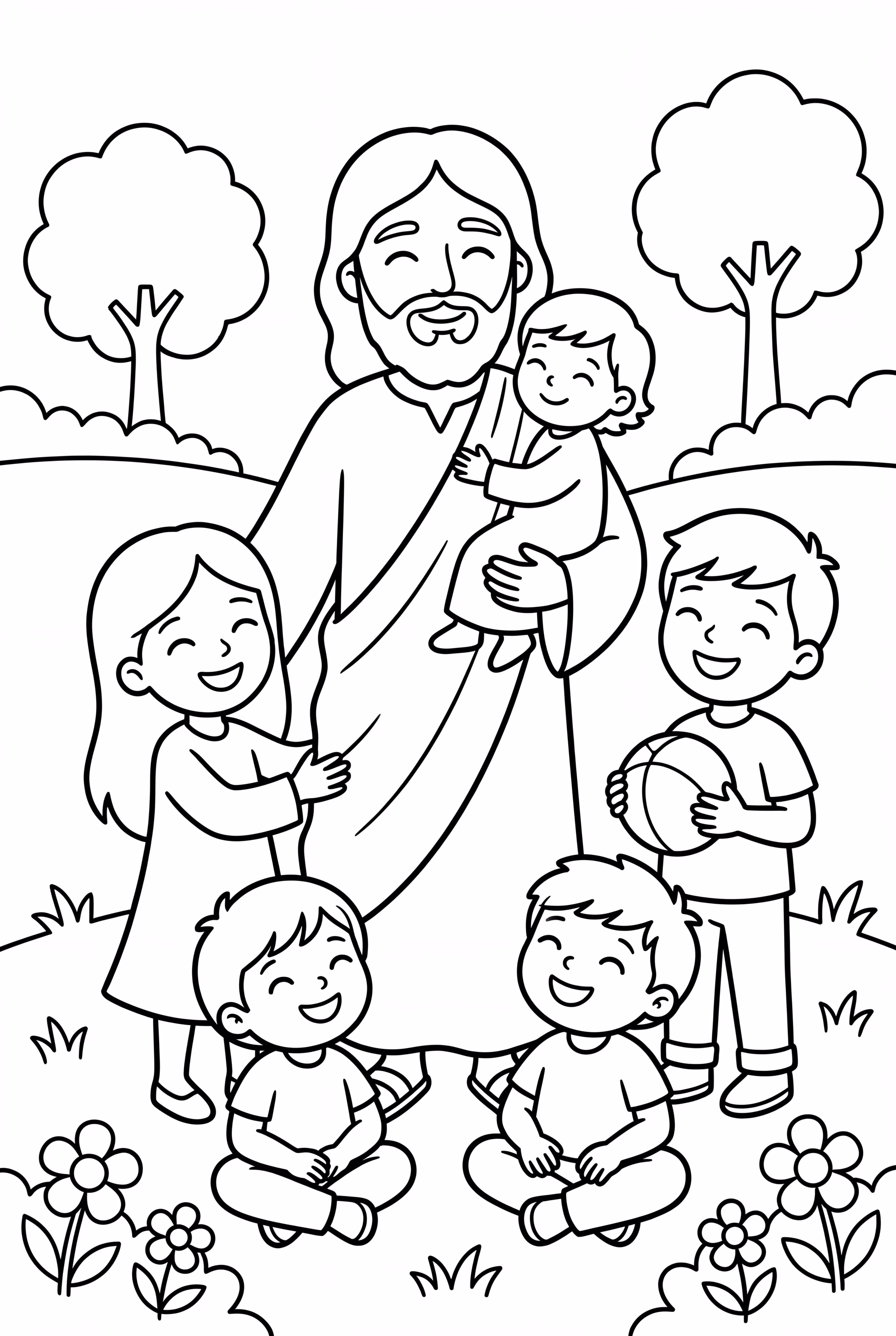 Jesus umgeben von liebevollen Kindern